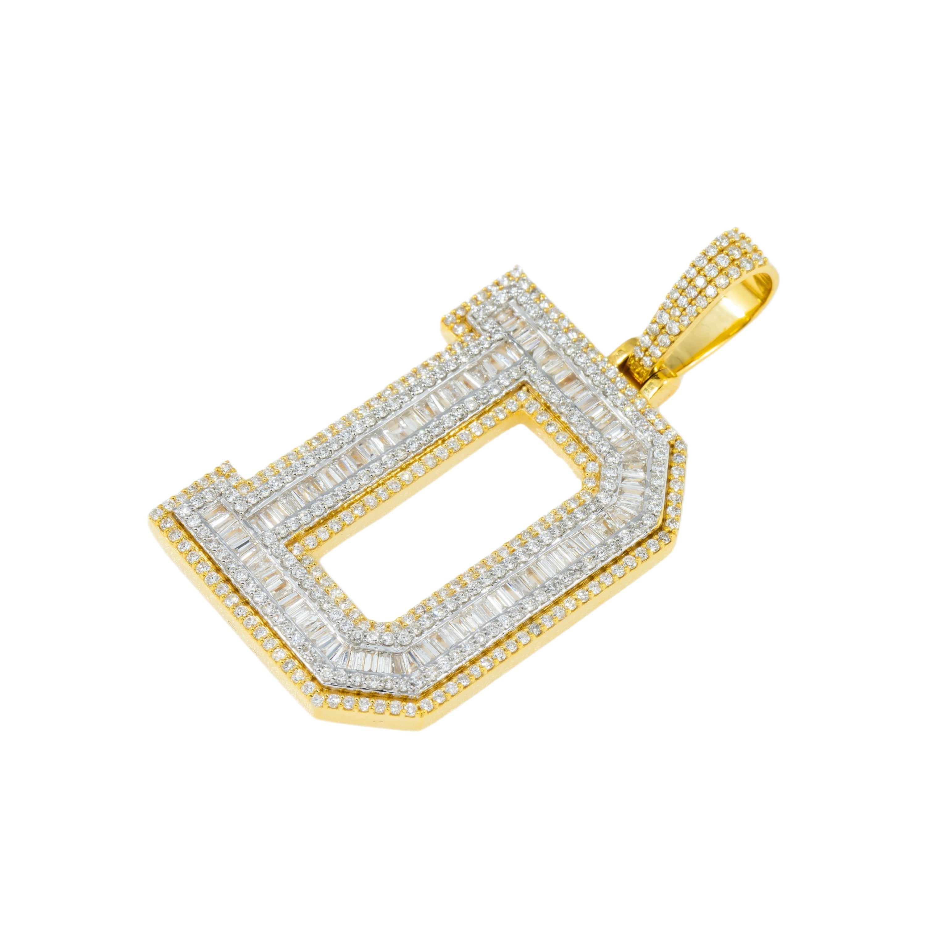 10K GOLD BAGUETTE AND ROUND DIAMOND INITIAL D PENDANT 1.82 CT