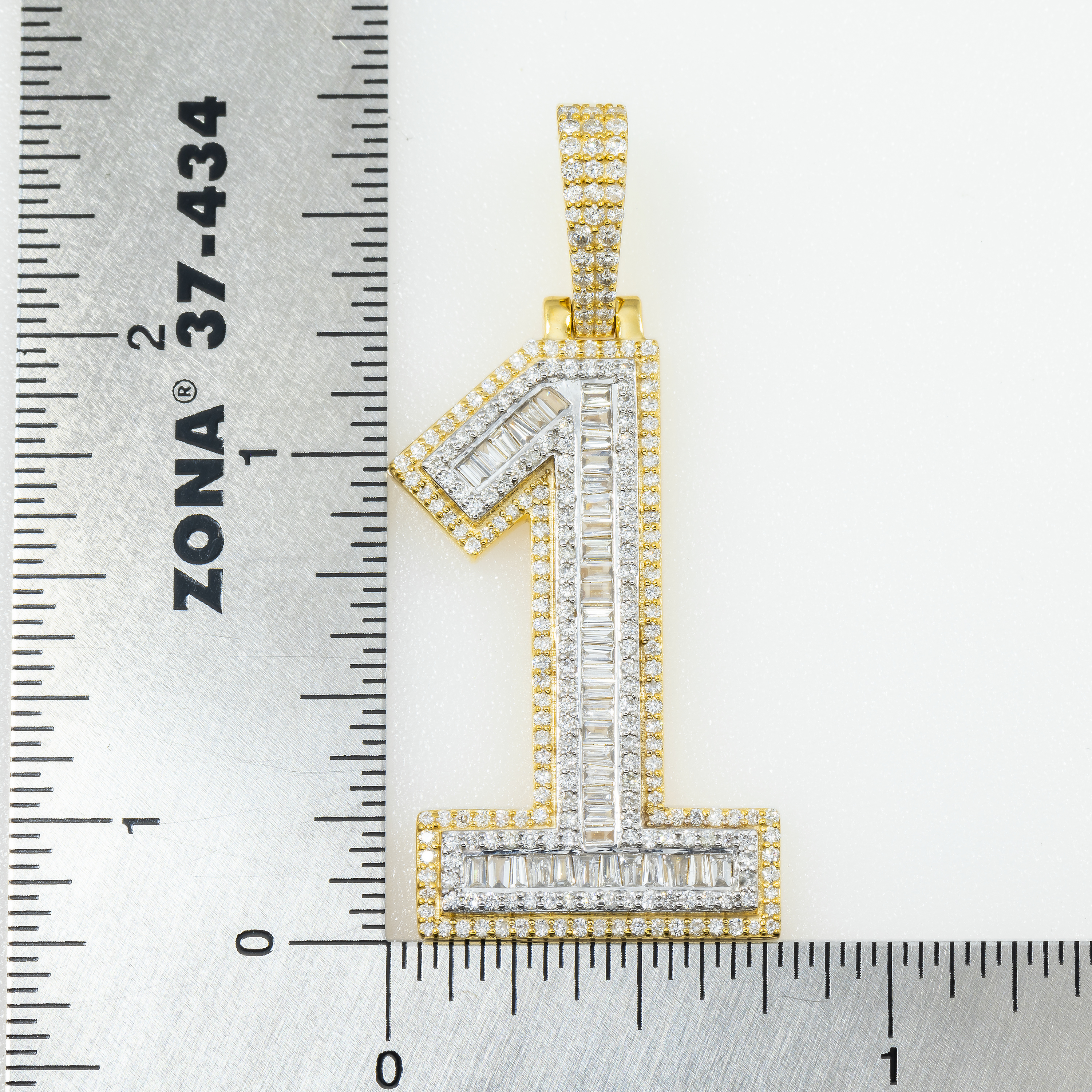 10K GOLD BAGUETTE AND ROUND DIAMOND NUMBER 1 PENDANT 1.33 CT