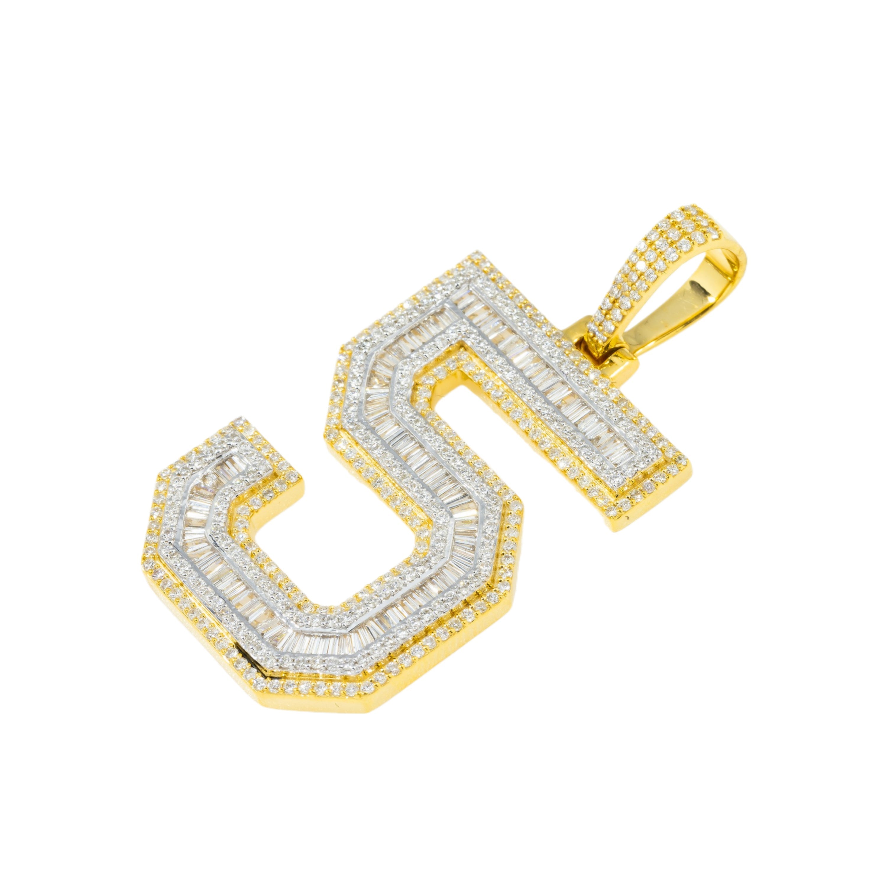 10K GOLD BAGUETTE AND ROUND DIAMOND NUMBER 5 PENDANT 1.86 CT