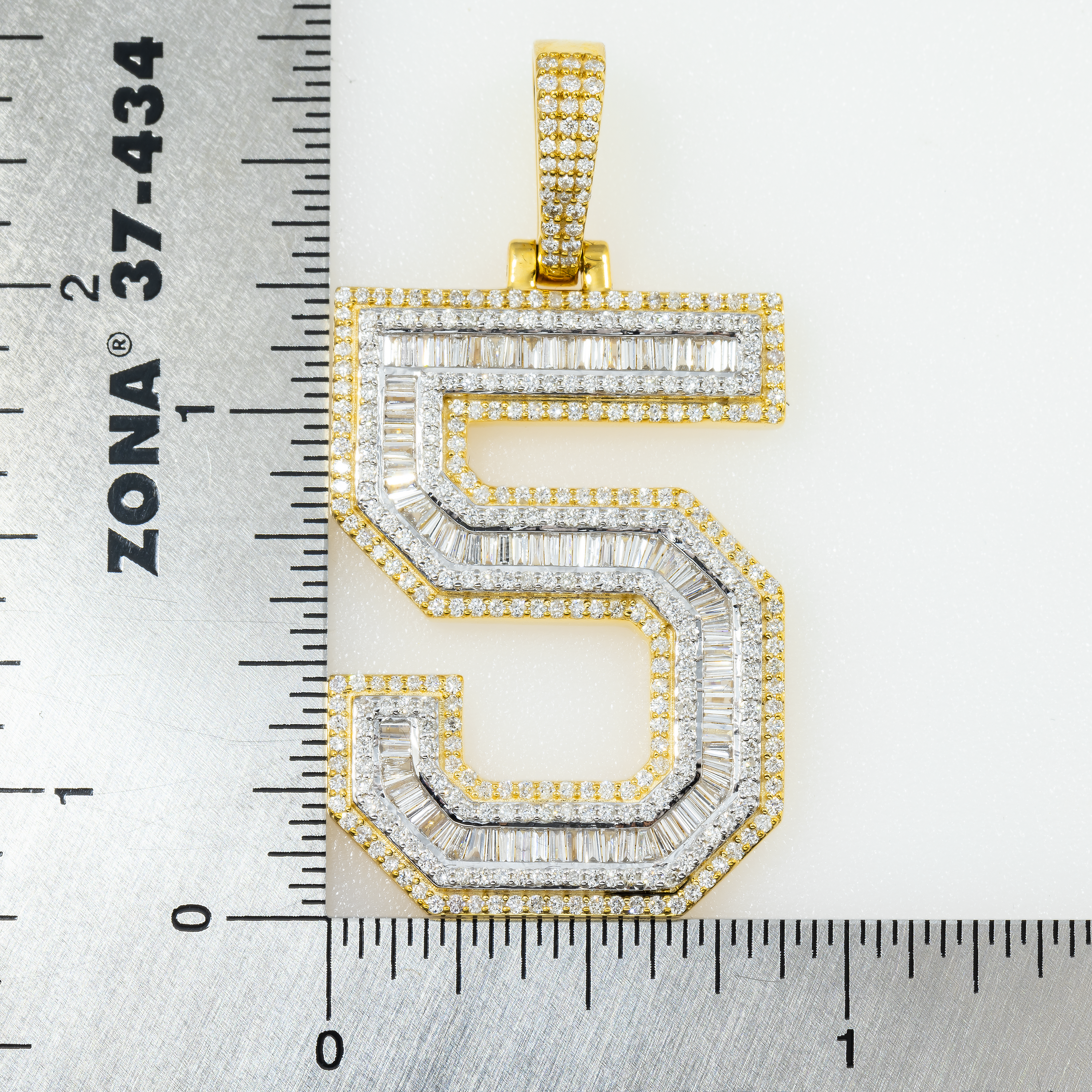10K GOLD BAGUETTE AND ROUND DIAMOND NUMBER 5 PENDANT 1.86 CT