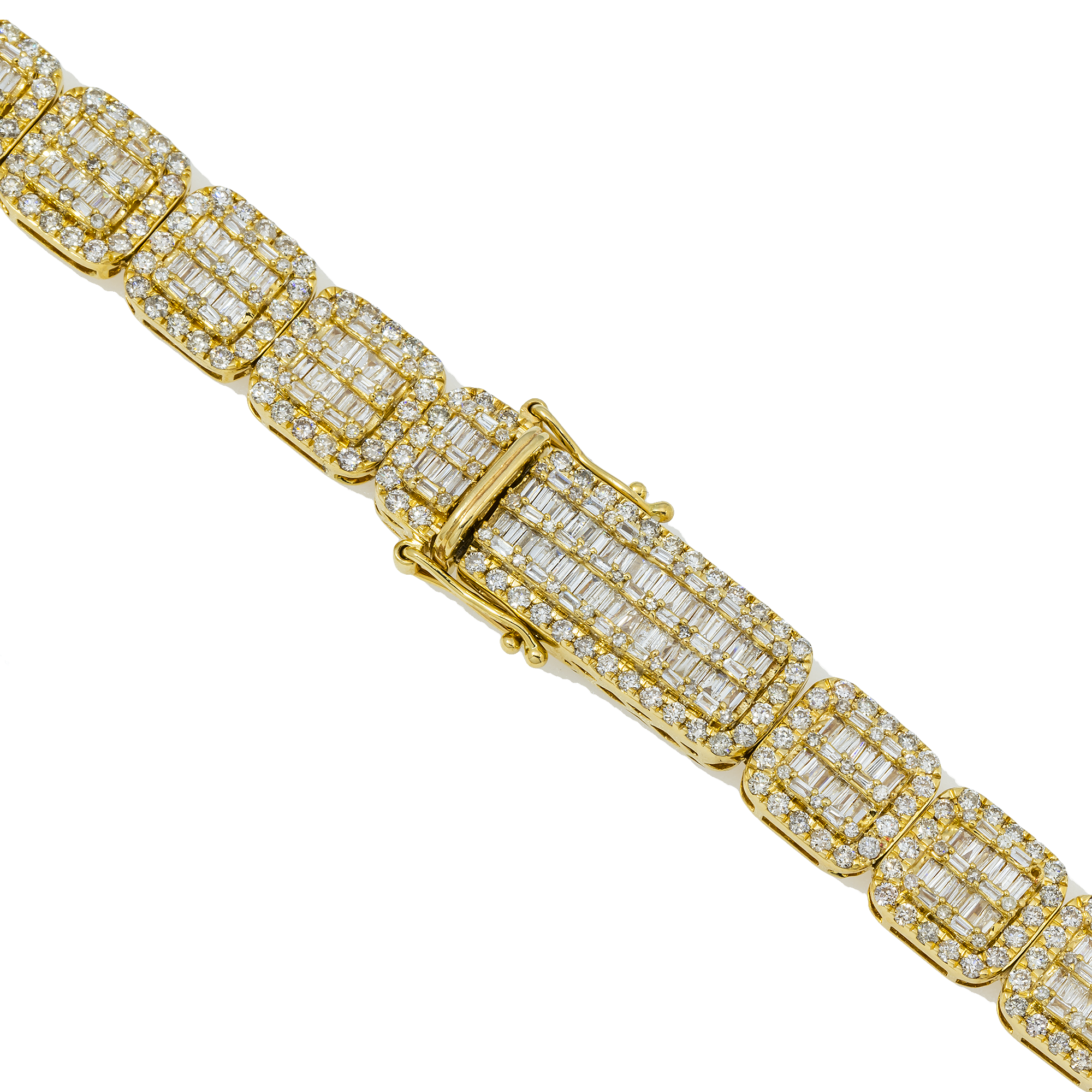 10K GOLD BAGUETTE AND ROUND DIAMOND CLUSTER SQUARE SHAPE CHAIN 11.00 CT