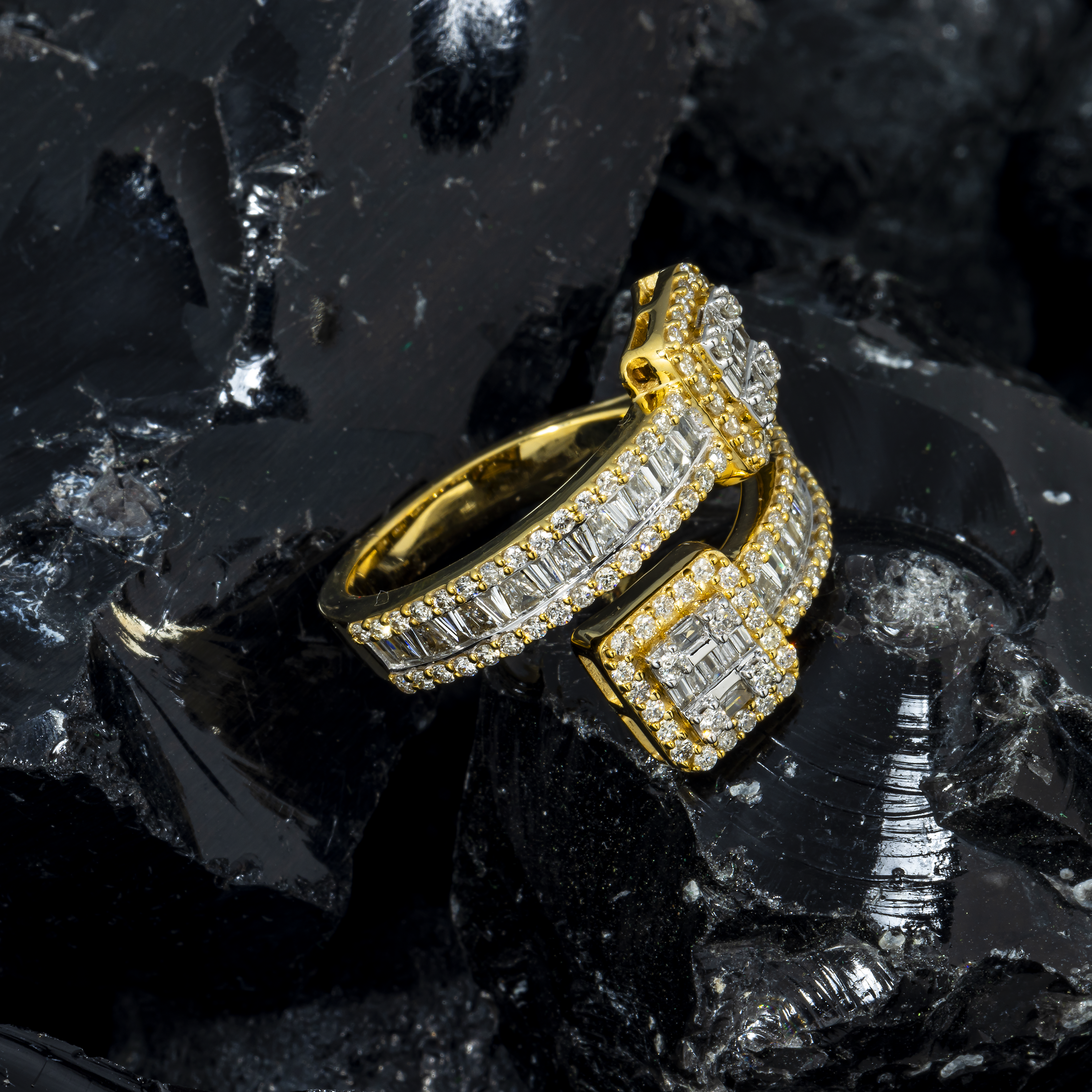 10K GOLD BAGUETTE AND ROUND DIAMOND DOUBLE SQUARE RING 1.27 CT