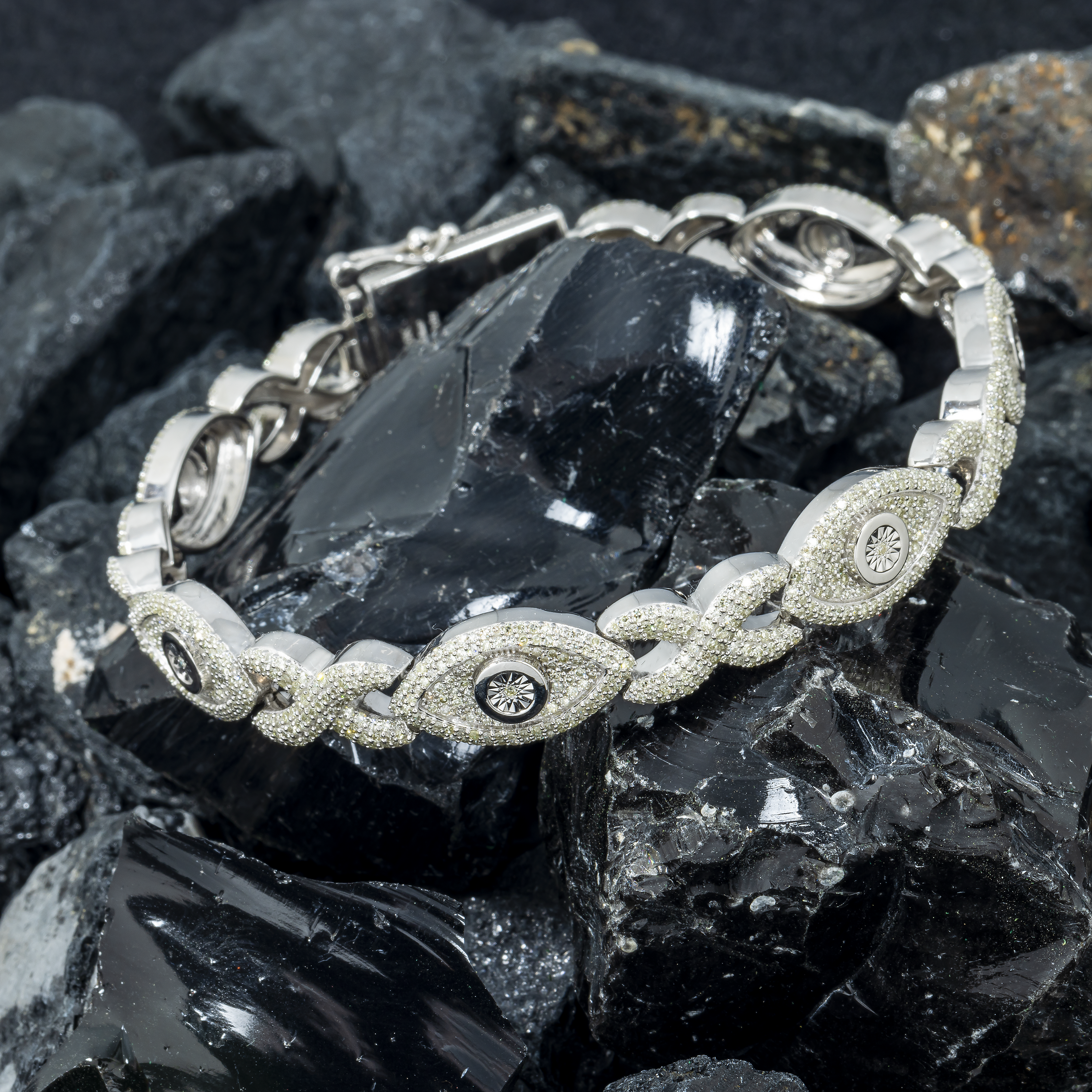 10K GOLD ROUND DIAMONDS EVIL EYE INFINITY CHAIN BRACELET 4.32 CT