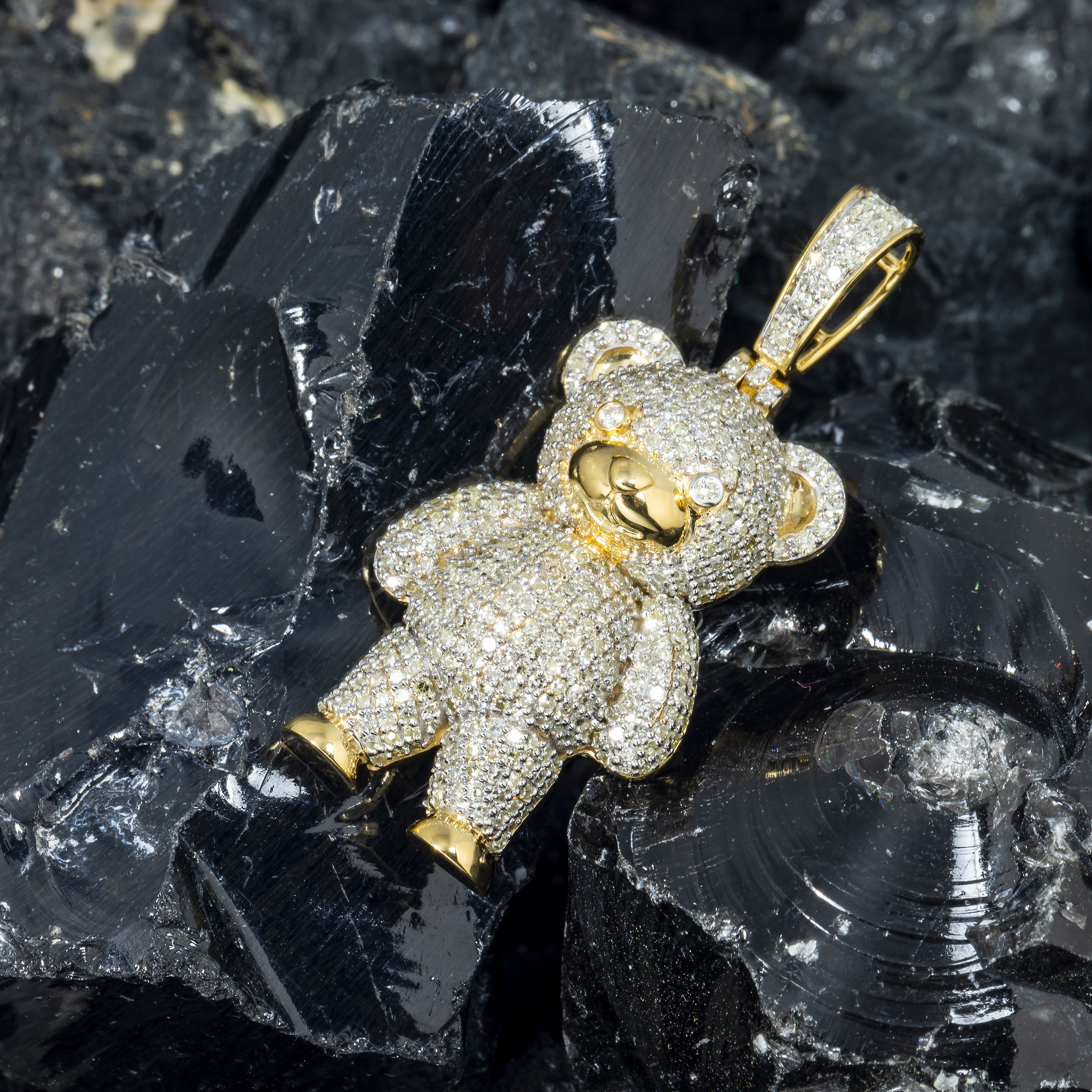 10K GOLD ROUND DIAMOND TEDDY BEAR PENDANT 1.32 CT