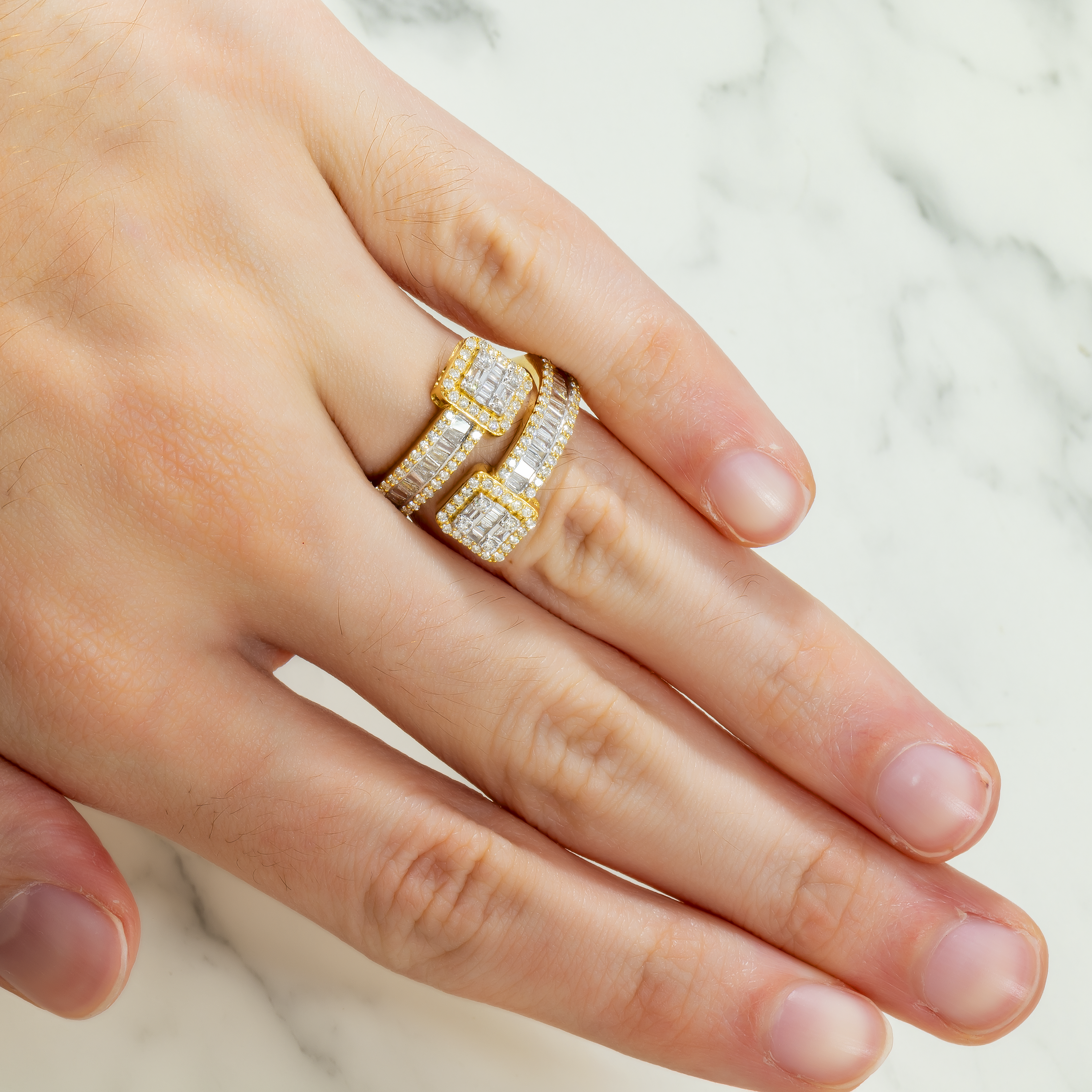 10K GOLD BAGUETTE AND ROUND DIAMOND DOUBLE SQUARE RING 1.27 CT