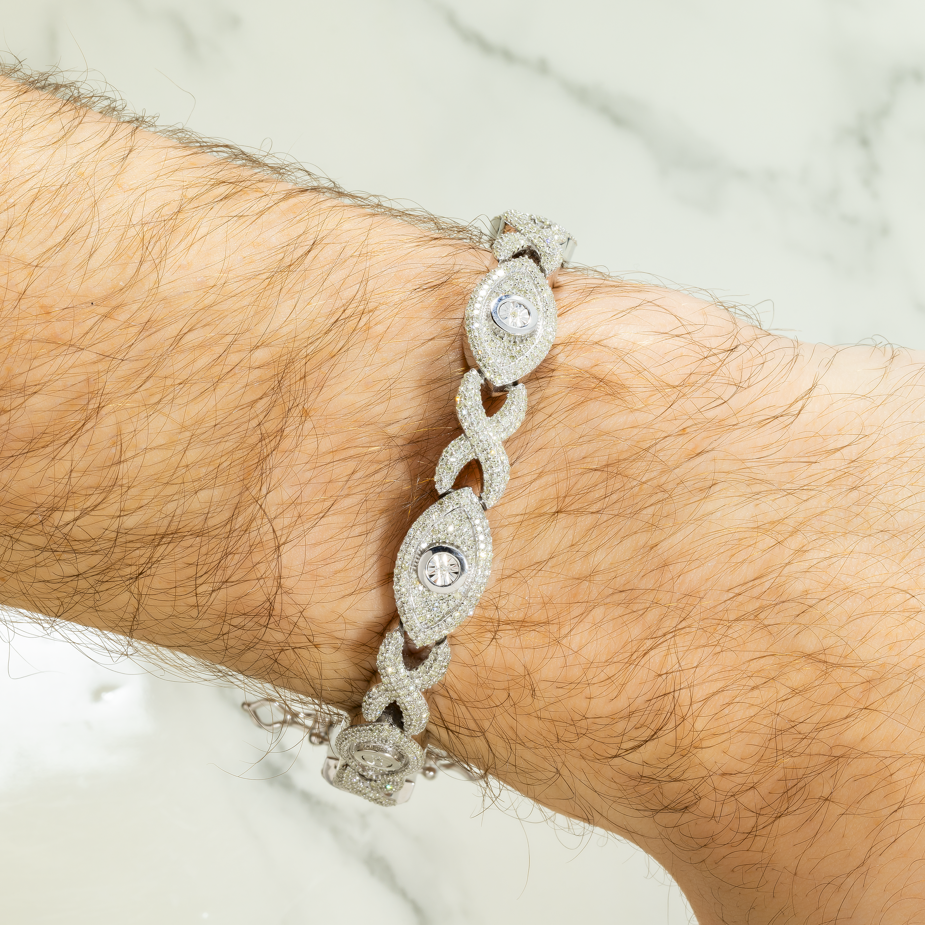 10K GOLD ROUND DIAMONDS EVIL EYE INFINITY CHAIN BRACELET 4.32 CT