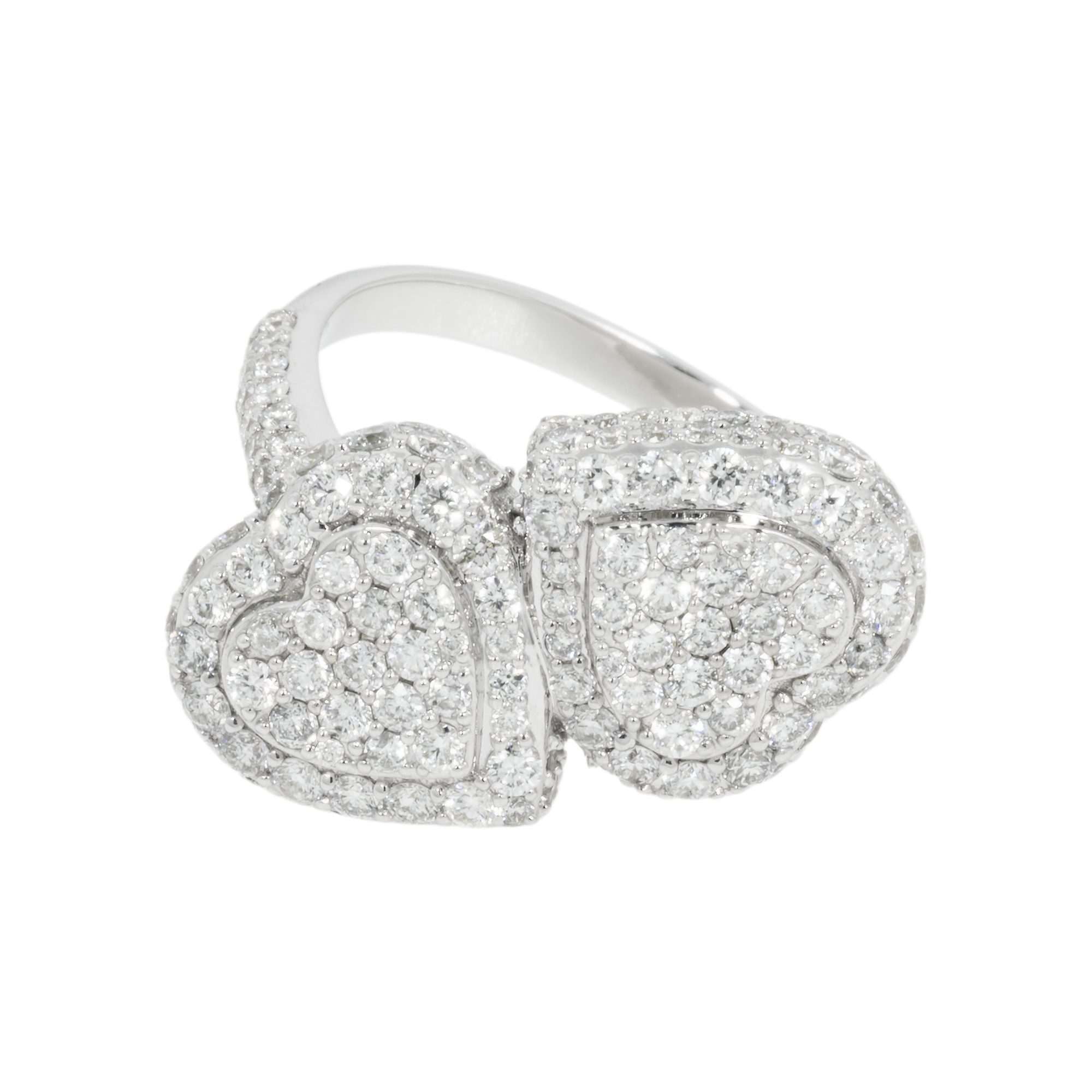 14K GOLD DIAMOND DOUBLE HEART RING 2.09 CT