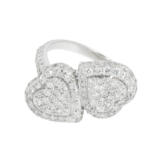 14K GOLD DIAMOND DOUBLE HEART RING 2.09 CT