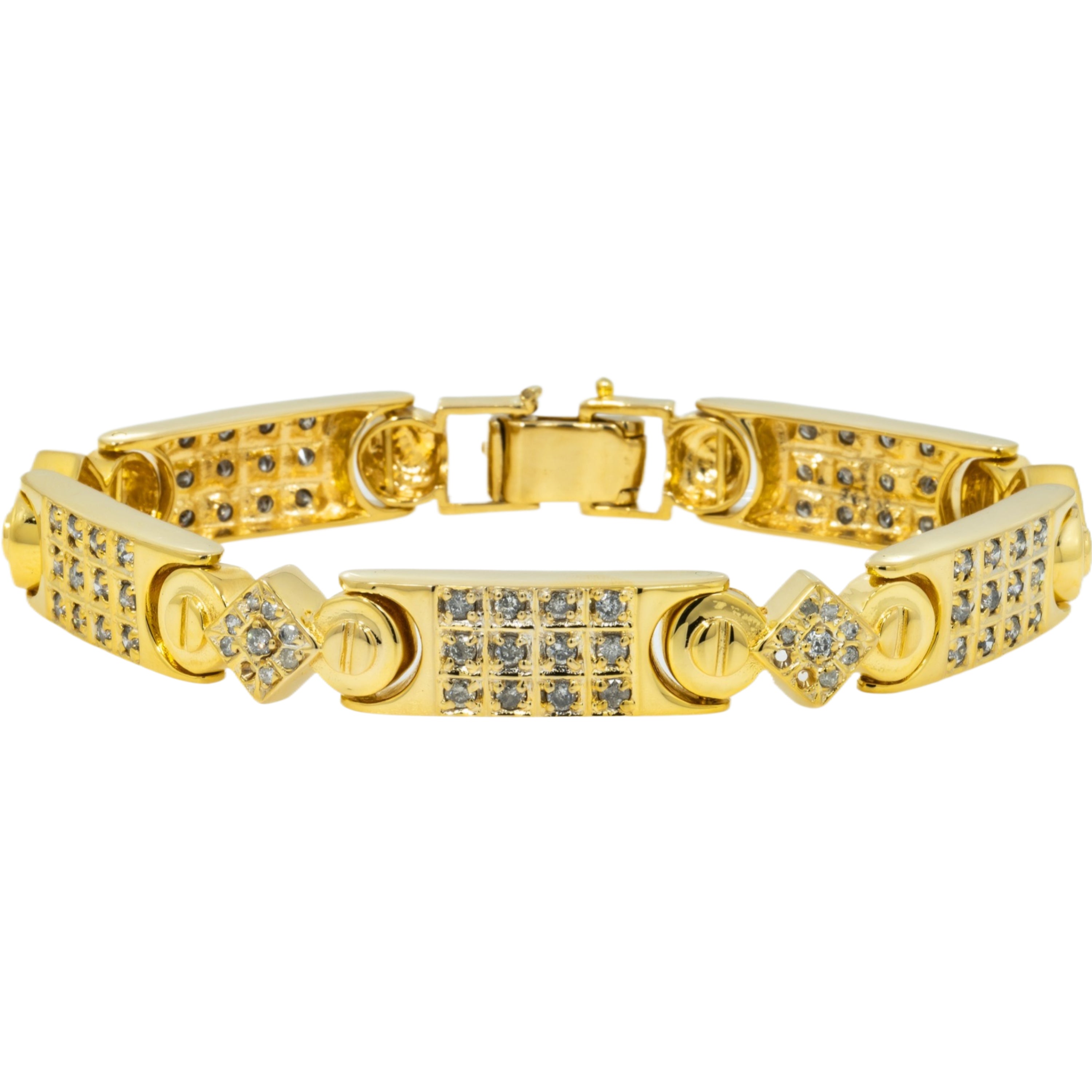 10K GOLD ROUND DIAMONDS 11.5MM FANCY LINK BRACELET 3.59 CT