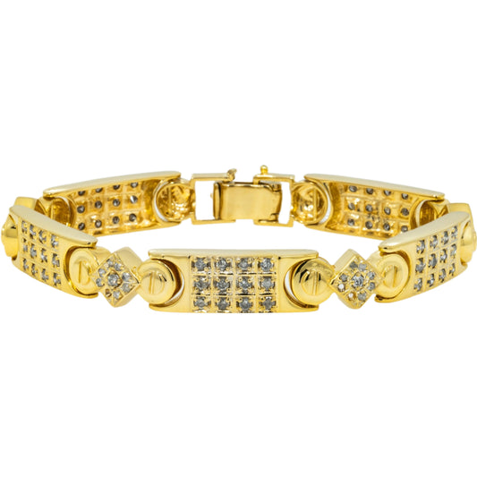 10K GOLD ROUND DIAMONDS 11.5MM FANCY LINK BRACELET 3.59 CT