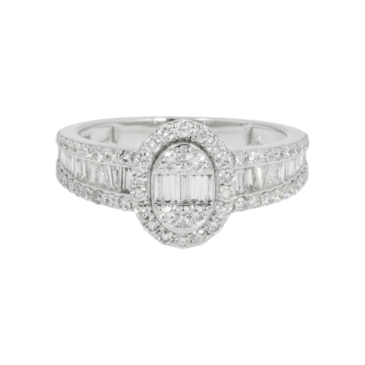 14K GOLD BAGUETTE AND ROUND DIAMOND CLUSTER RING 1.39 CT