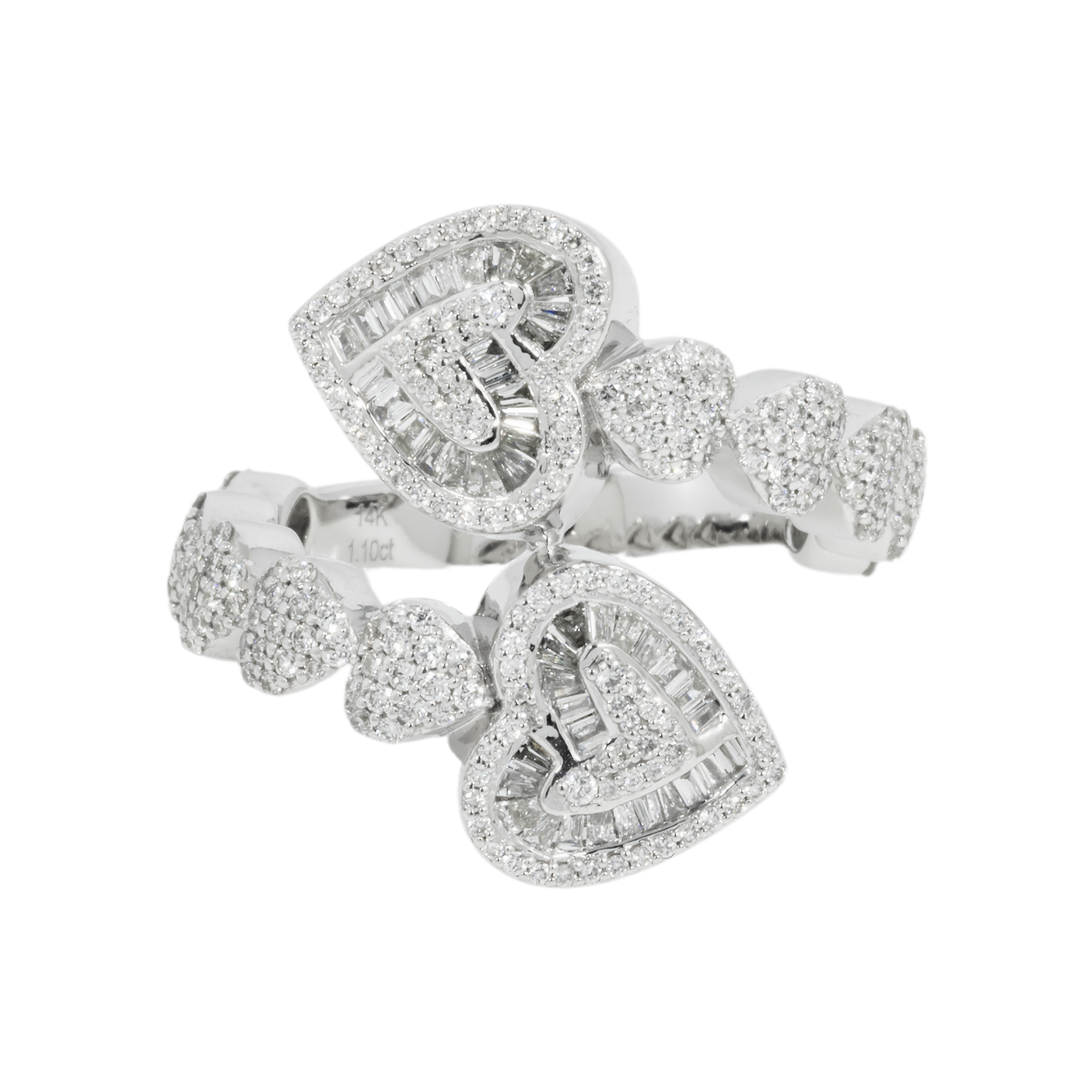 14K GOLD DIAMOND DOUBLE HEARTS RING 1.10 CT