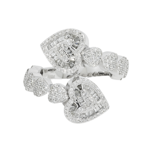 14K GOLD DIAMOND DOUBLE HEARTS RING 1.10 CT