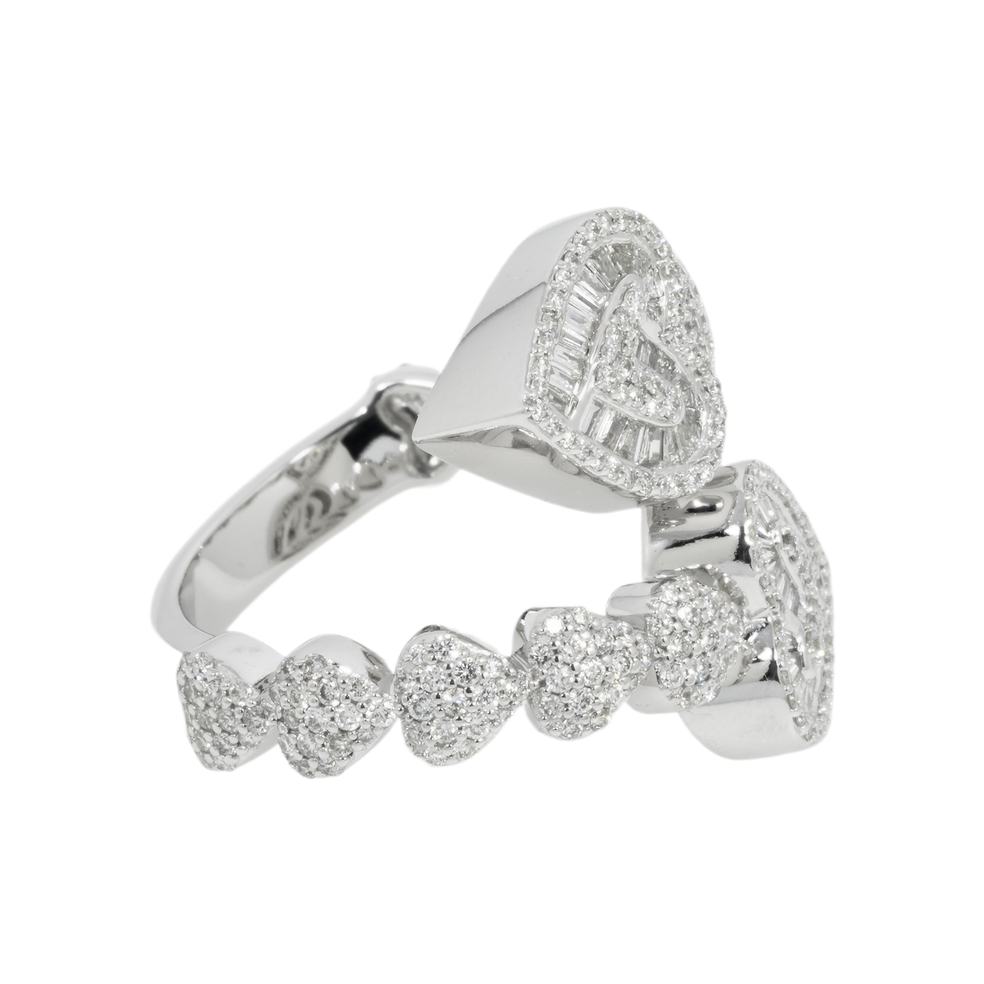 14K GOLD DIAMOND DOUBLE HEARTS RING 1.10 CT