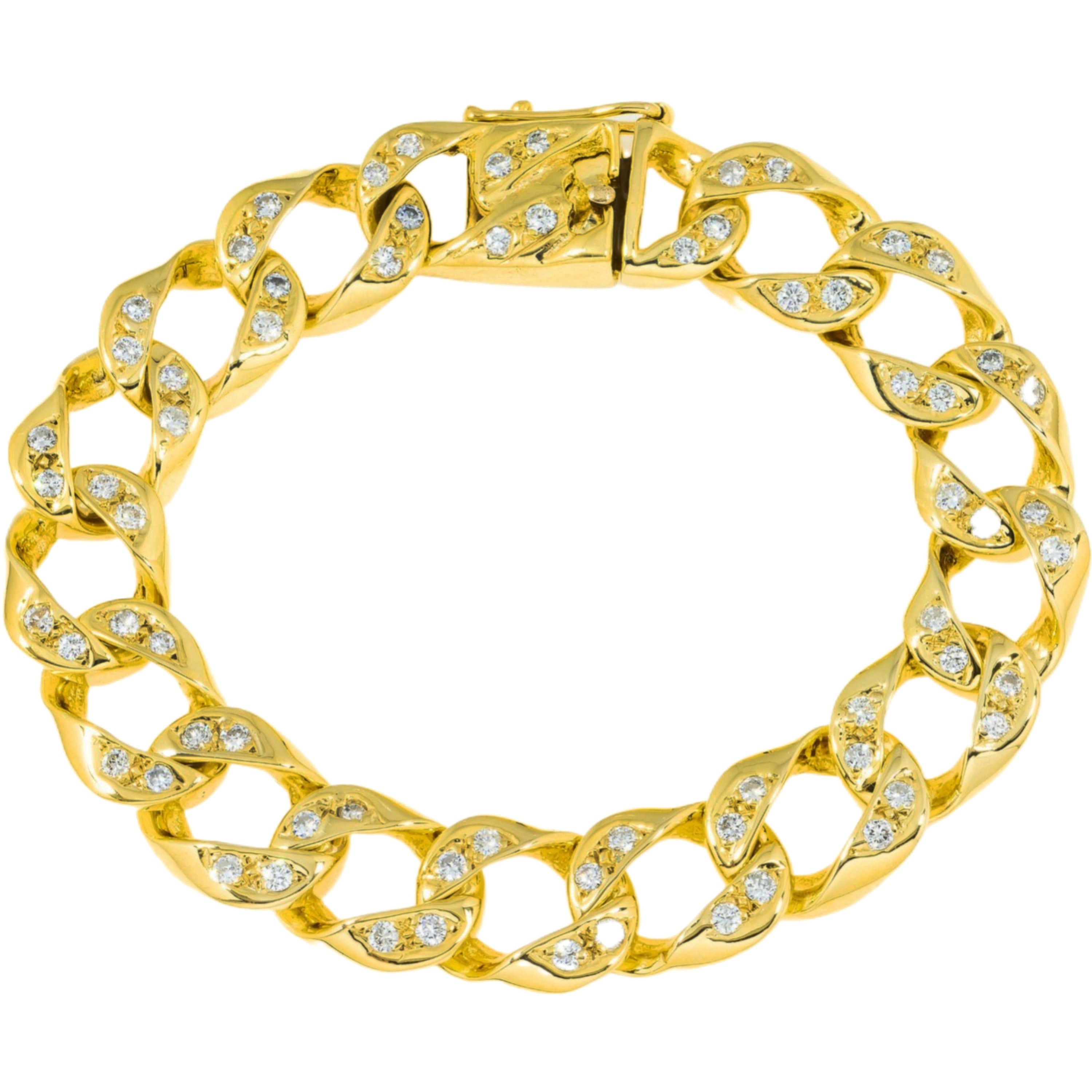 10K GOLD ROUND DIAMOND 13.5MM OPEN CUBAN LINK BRACELET 1.36 CT