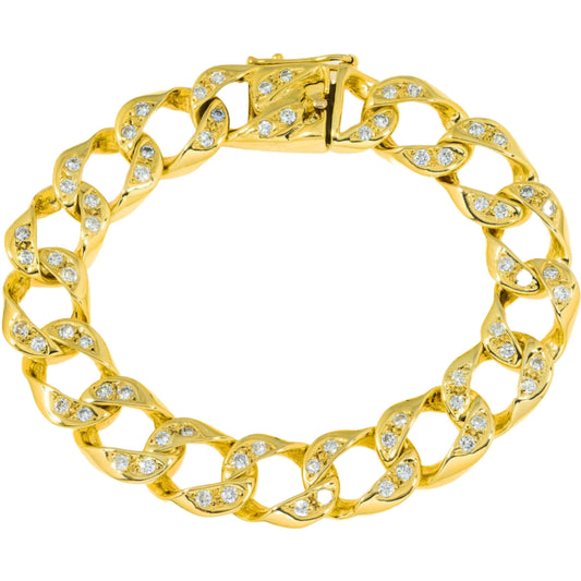 10K GOLD ROUND DIAMOND 13.5MM OPEN CUBAN LINK BRACELET 1.36 CT