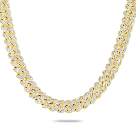 10K GOLD BAGUETTE AND ROUND DIAMOND 12MM OPEN CUBAN LINK CHAIN 18.86 CT