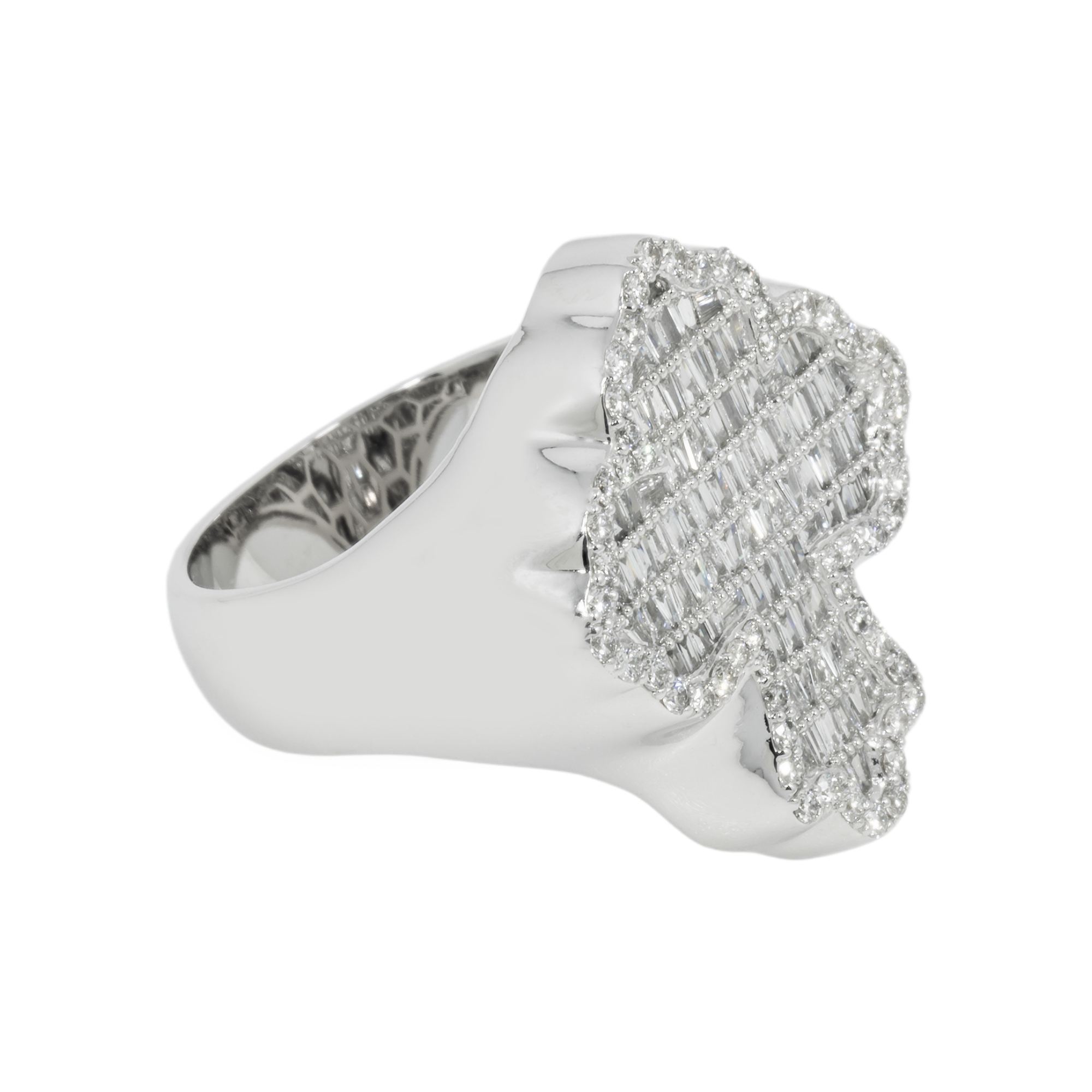 14K GOLD BAGUETTE DIAMOND FLEUR DE LIS CROSS RING 1.24 CT