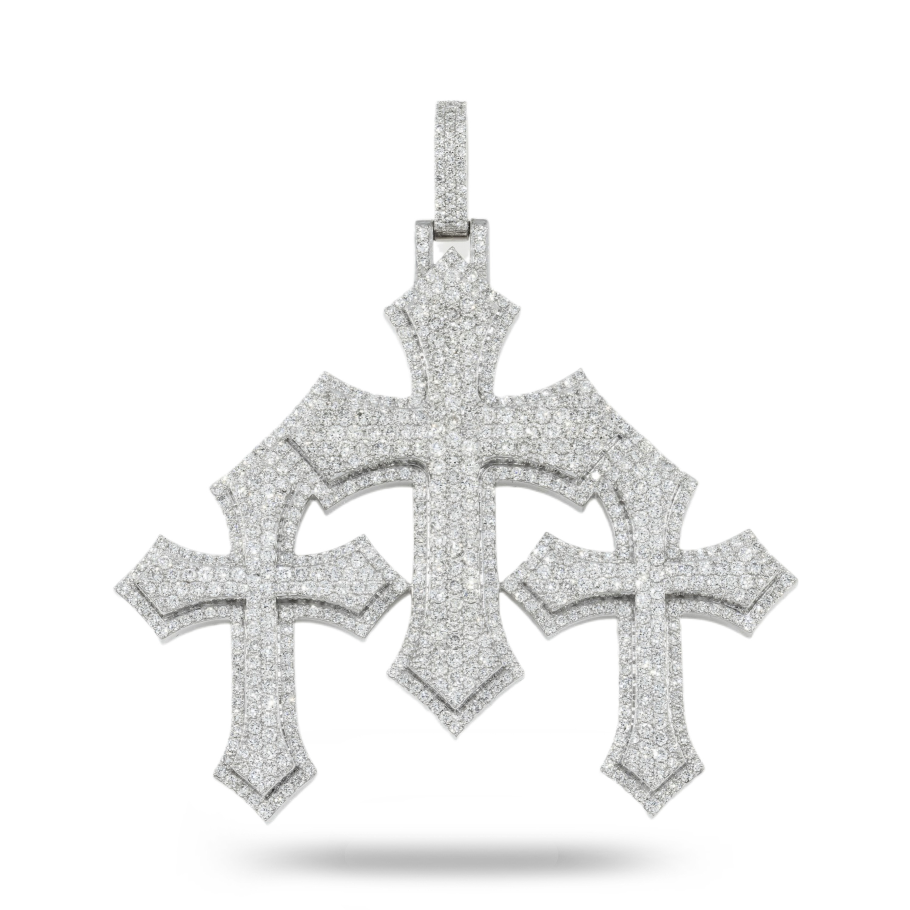 10K GOLD DIAMOND TRIPLE CROSSES PENDANT 10.36 CT