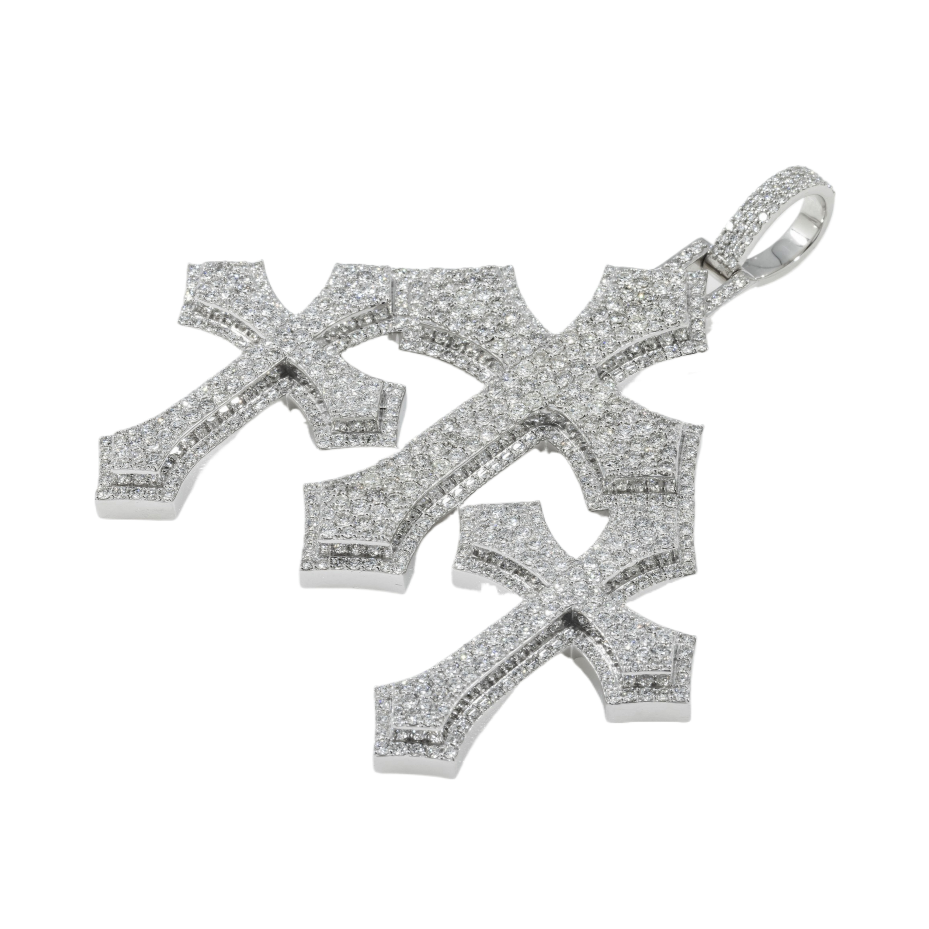 10K GOLD DIAMOND TRIPLE CROSSES PENDANT 10.36 CT