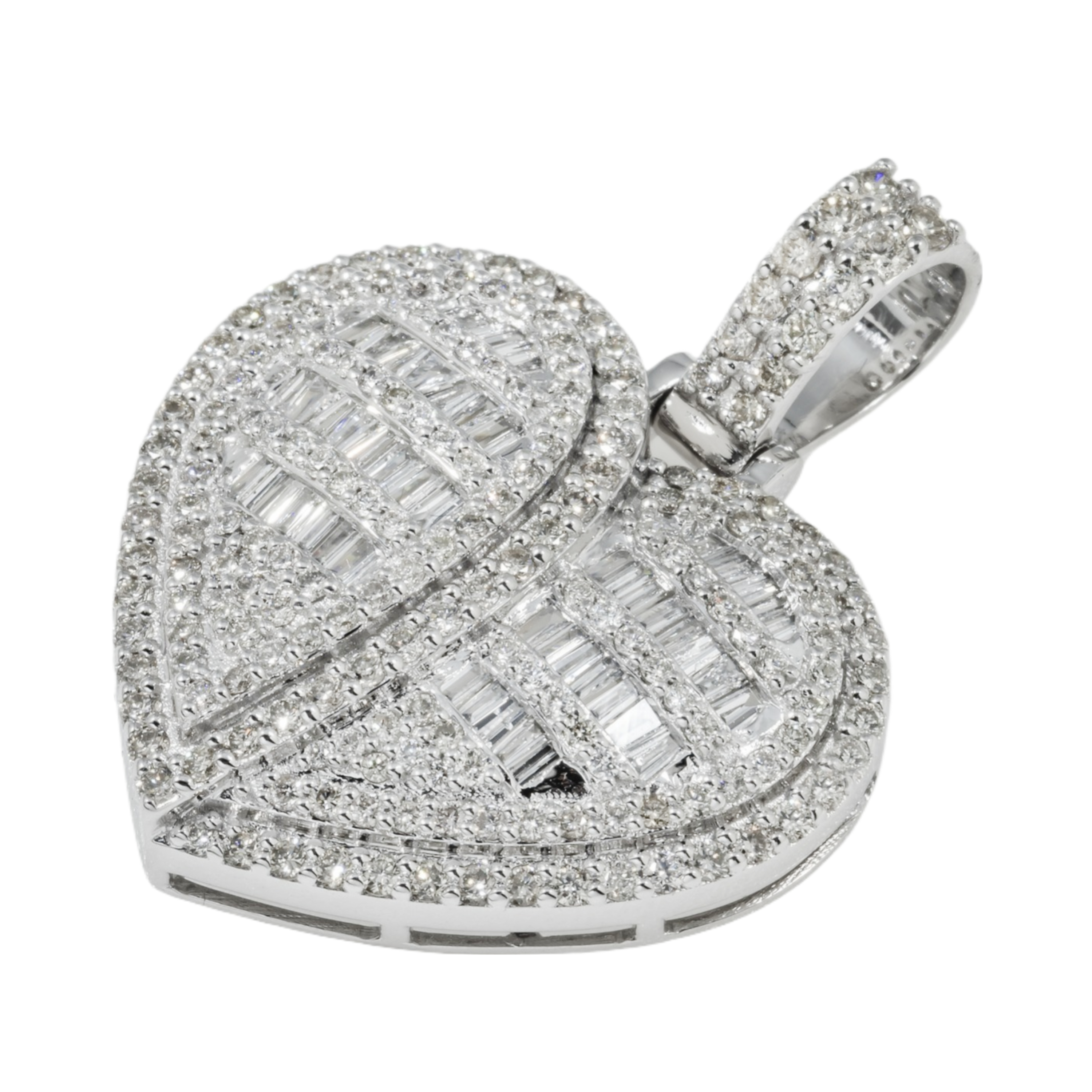 10K GOLD BAGUETTE AND ROUND DIAMOND HEART PENDANT 2.23 CT