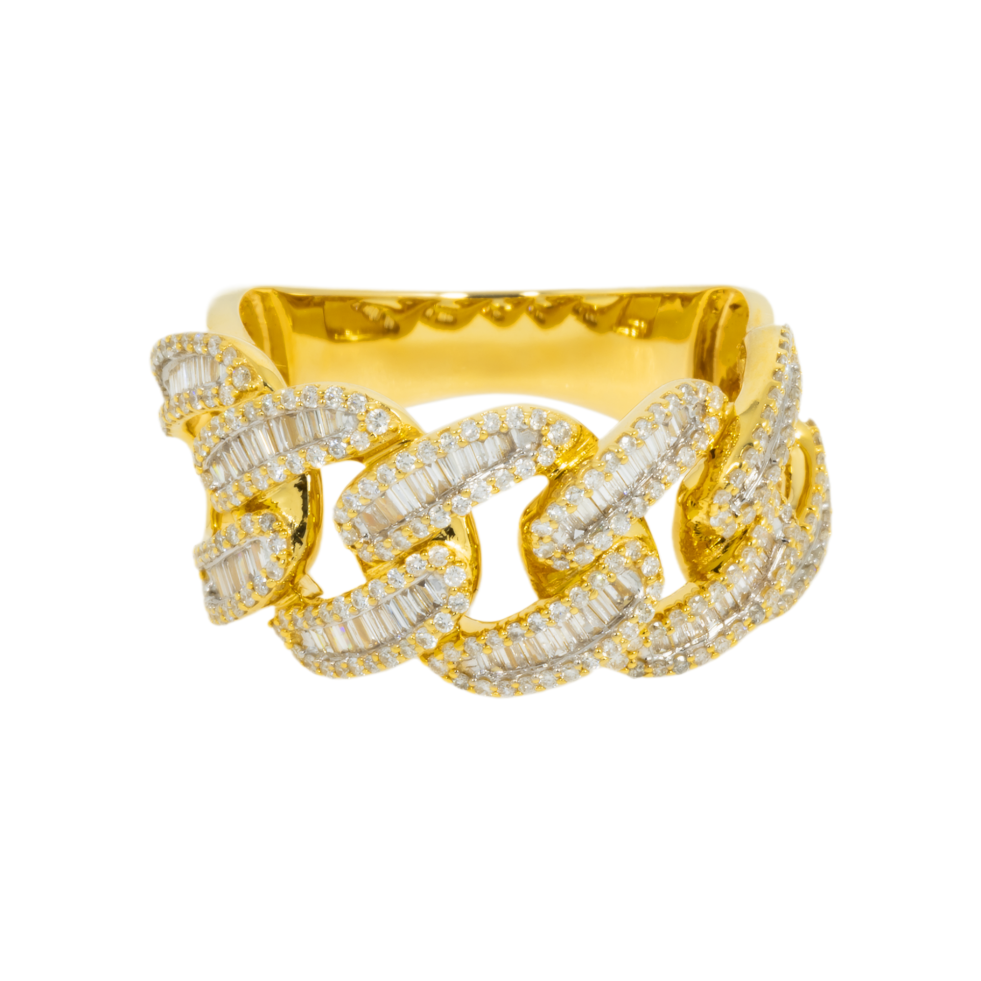 14K GOLD BAGUETTE AND ROUND DIAMOND OPEN CUBAN LINK RING 1.06 CT