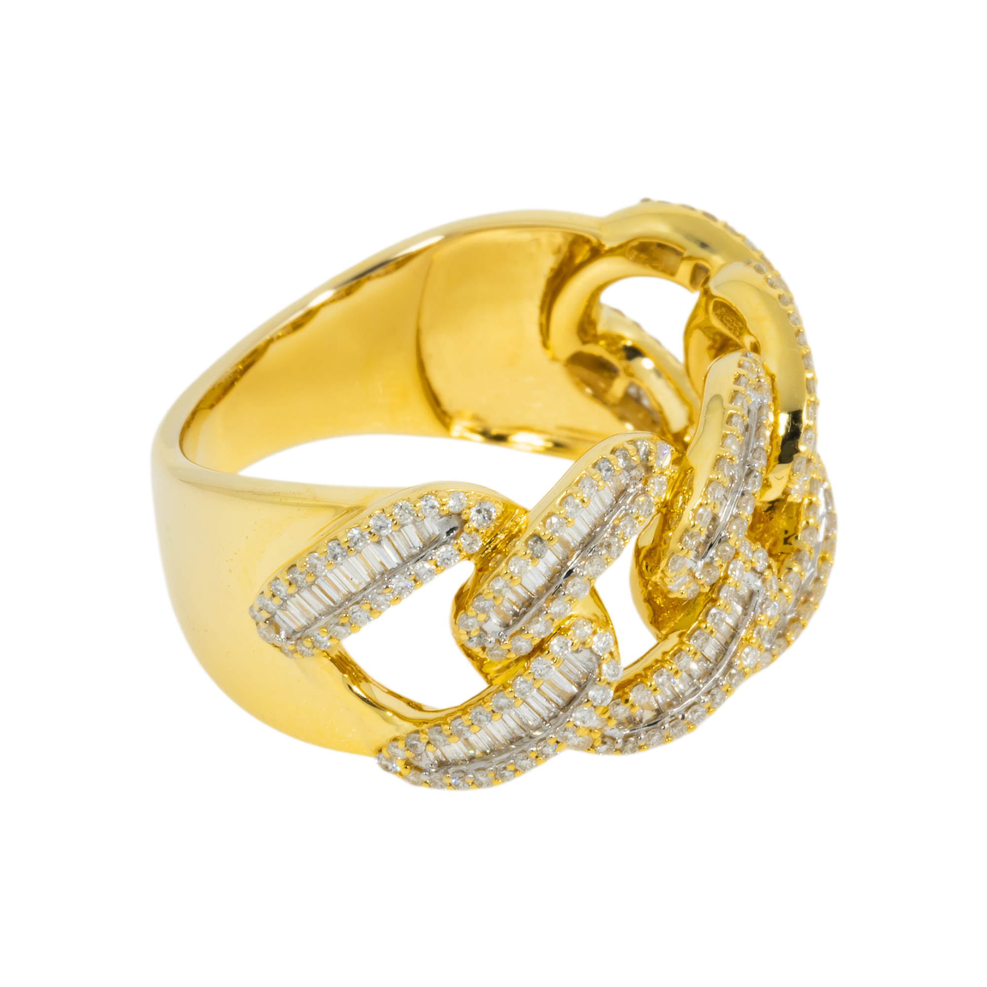 14K GOLD BAGUETTE AND ROUND DIAMOND OPEN CUBAN LINK RING 1.06 CT