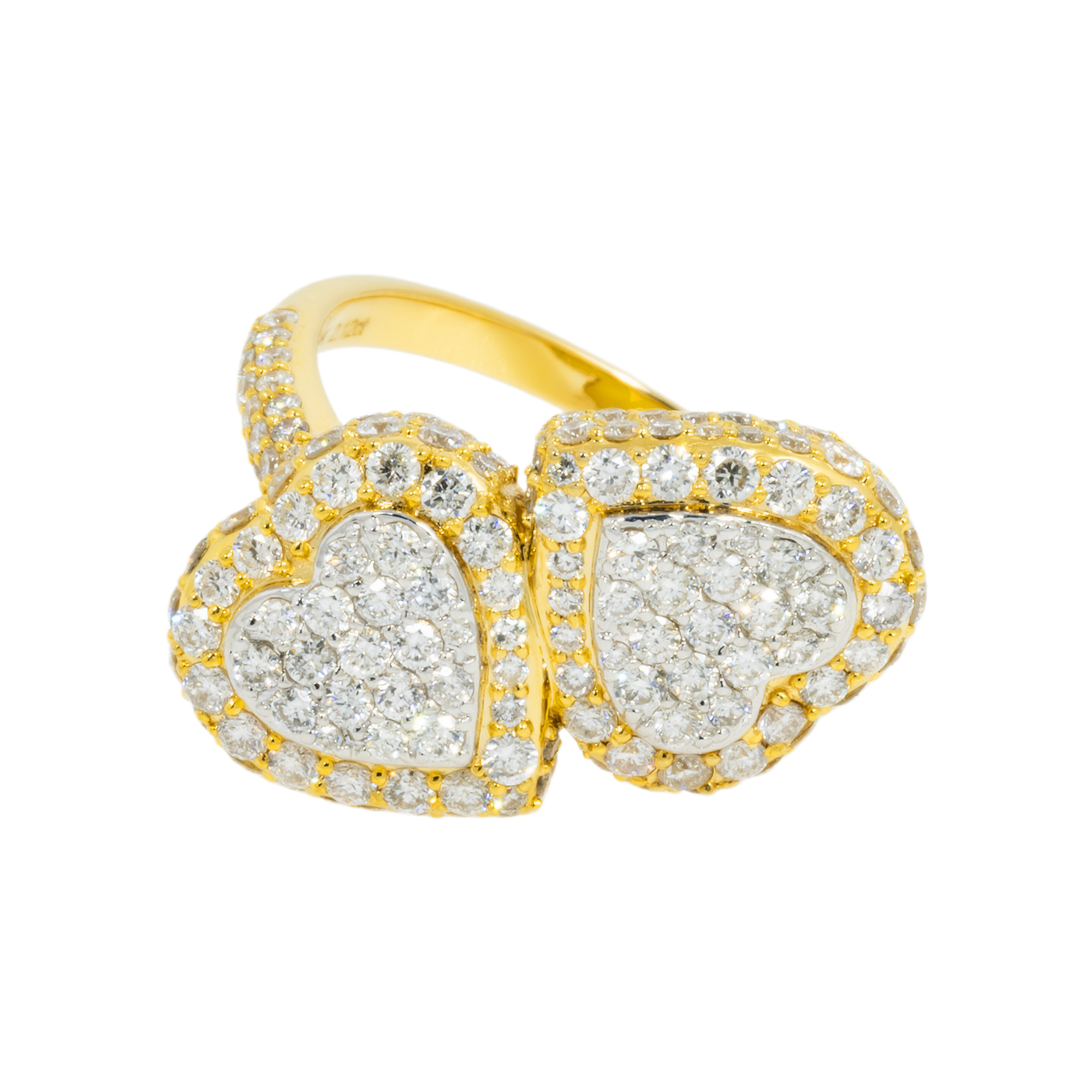 14K GOLD DIAMOND DOUBLE HEART RING 2.09 CT