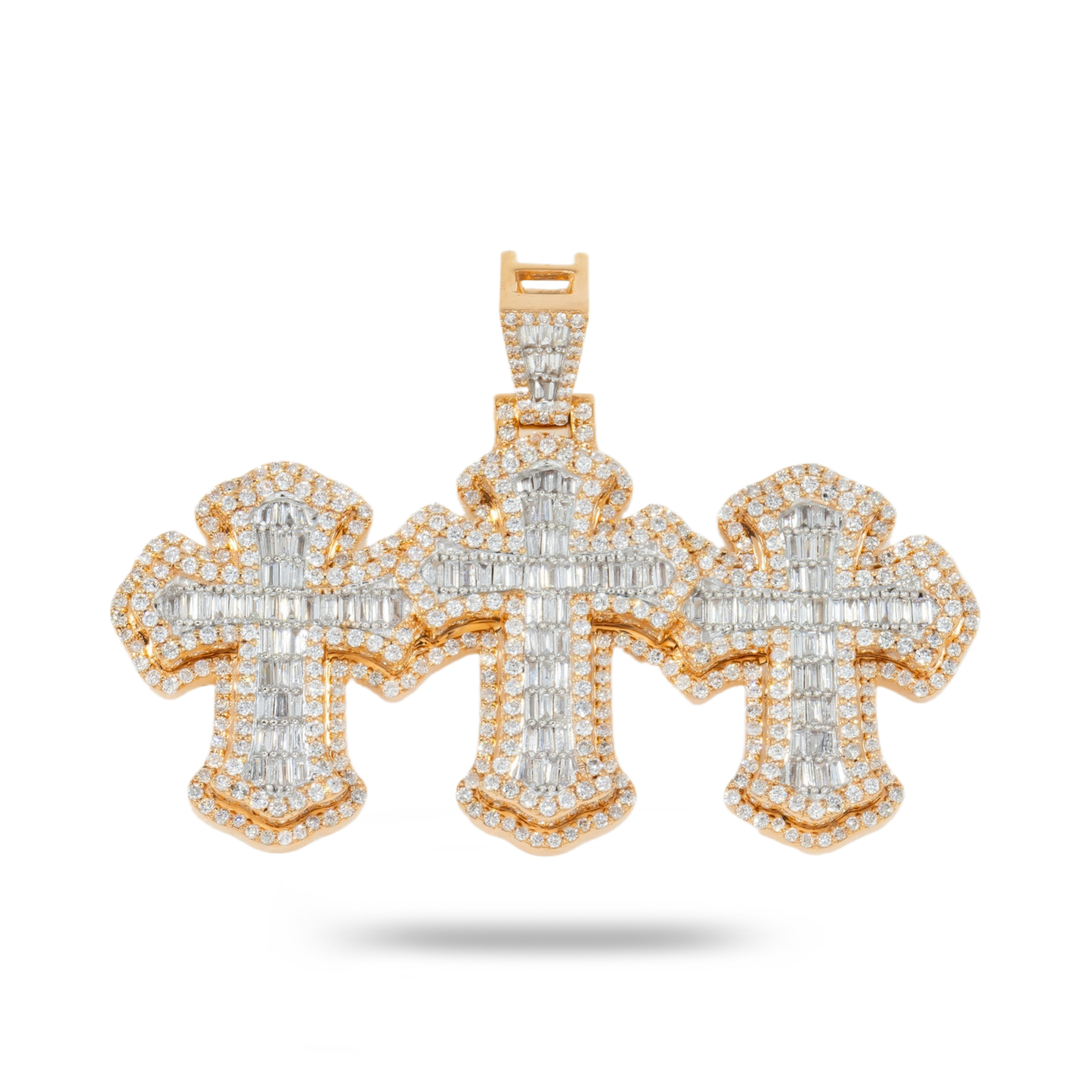 10K GOLD DIAMOND TRIPLE CROSSES PENDANT 2.61 CT