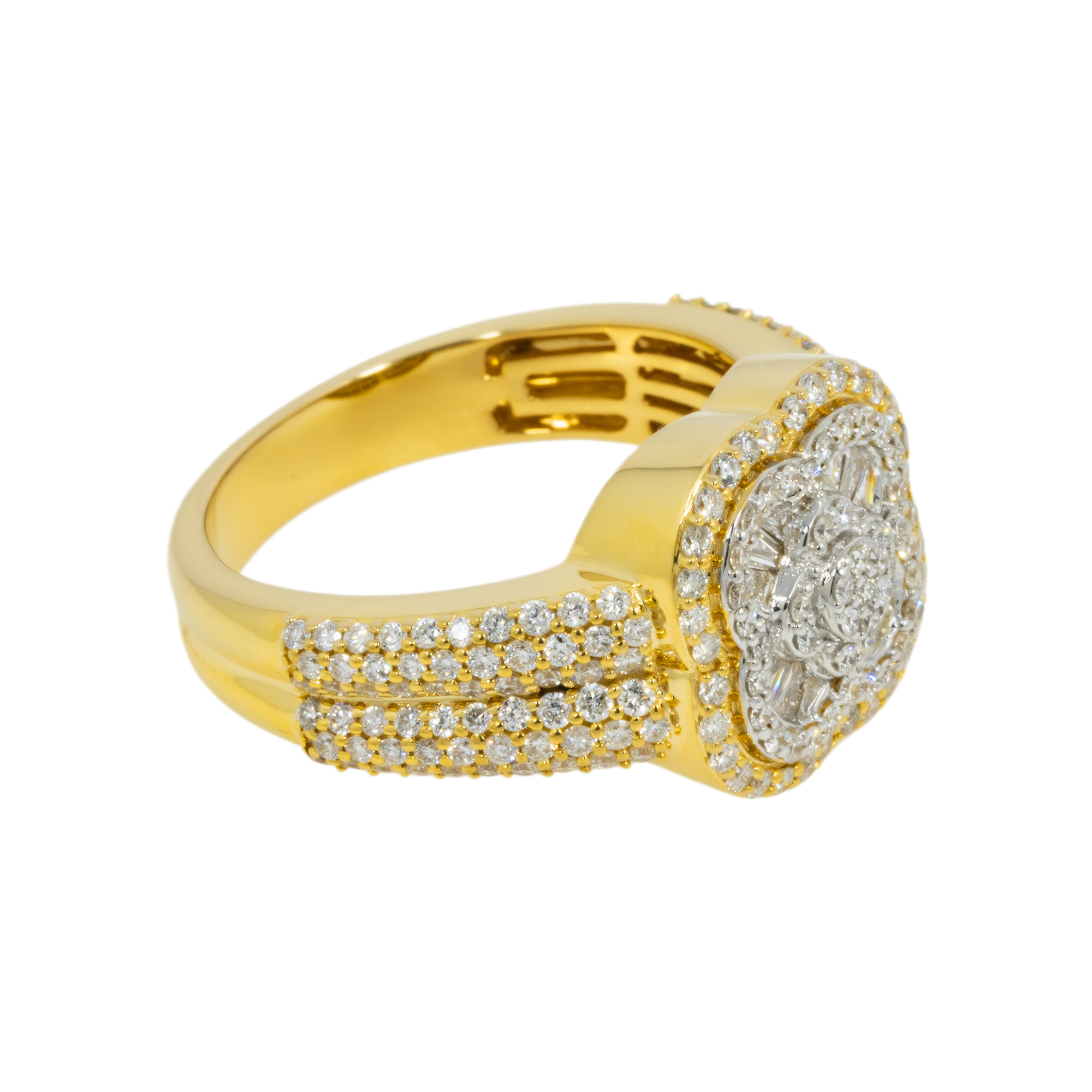 14K GOLD BAGUETTE AND ROUND DIAMOND CLOVER STATEMENT RING 1.52 CT