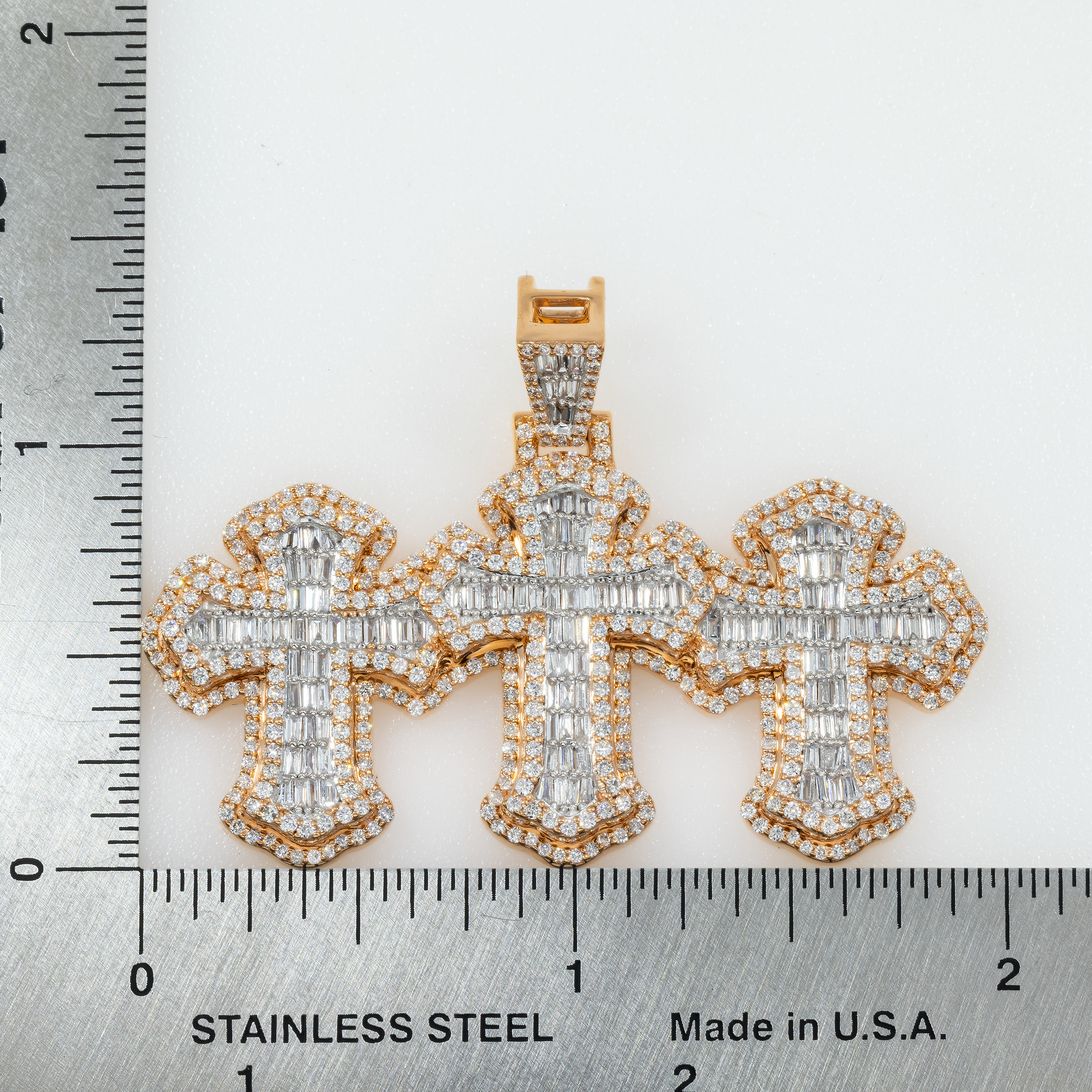 10K GOLD DIAMOND TRIPLE CROSSES PENDANT 2.61 CT
