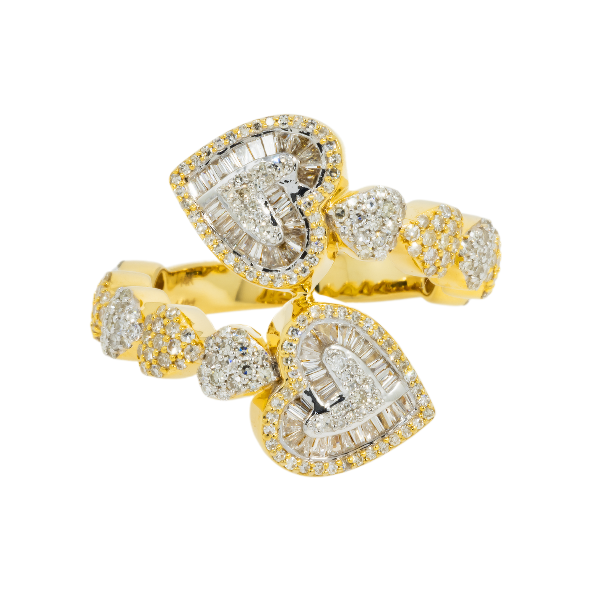 14K GOLD DIAMOND DOUBLE HEARTS RING 1.10 CT