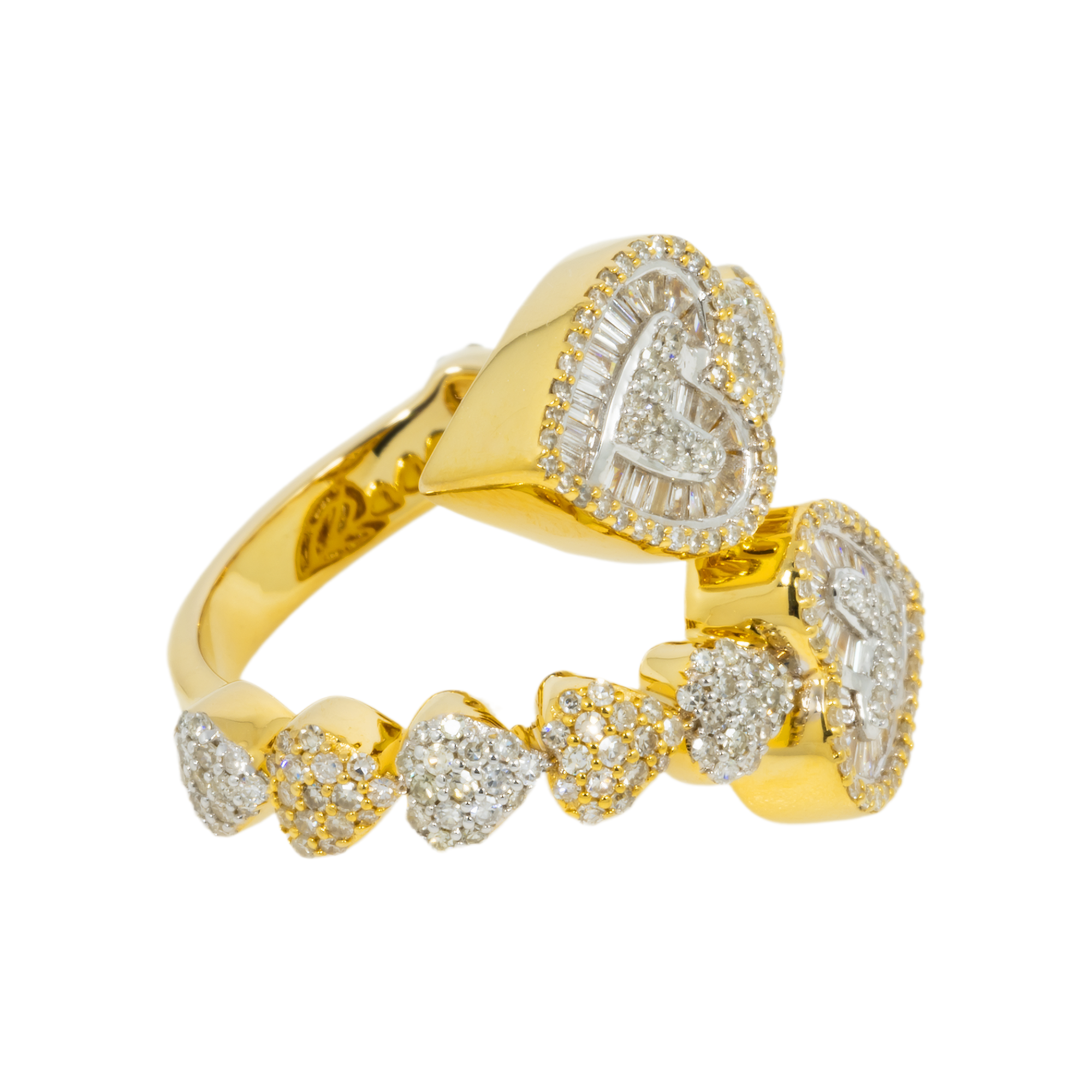 14K GOLD DIAMOND DOUBLE HEARTS RING 1.10 CT
