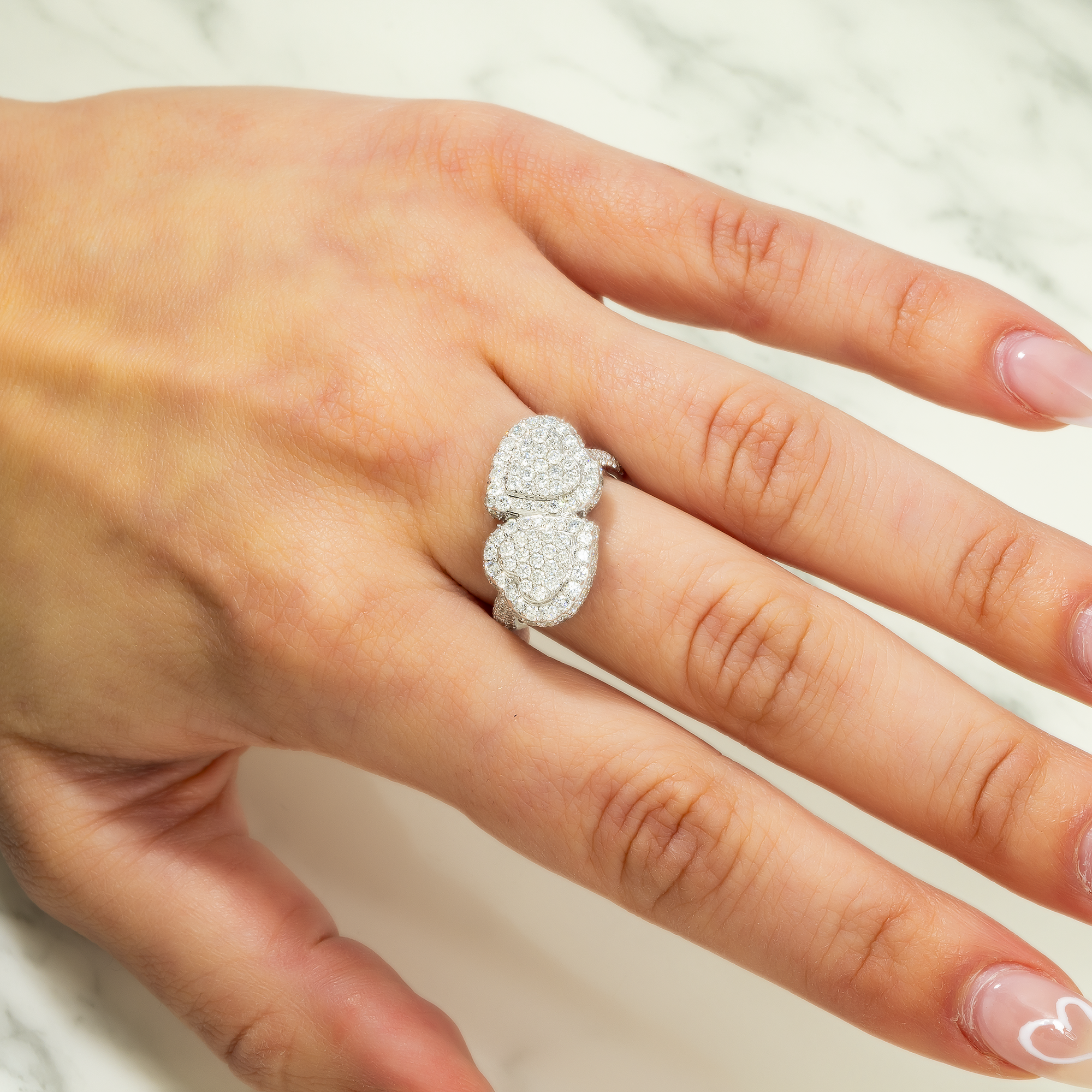 14K GOLD DIAMOND DOUBLE HEART RING 2.09 CT