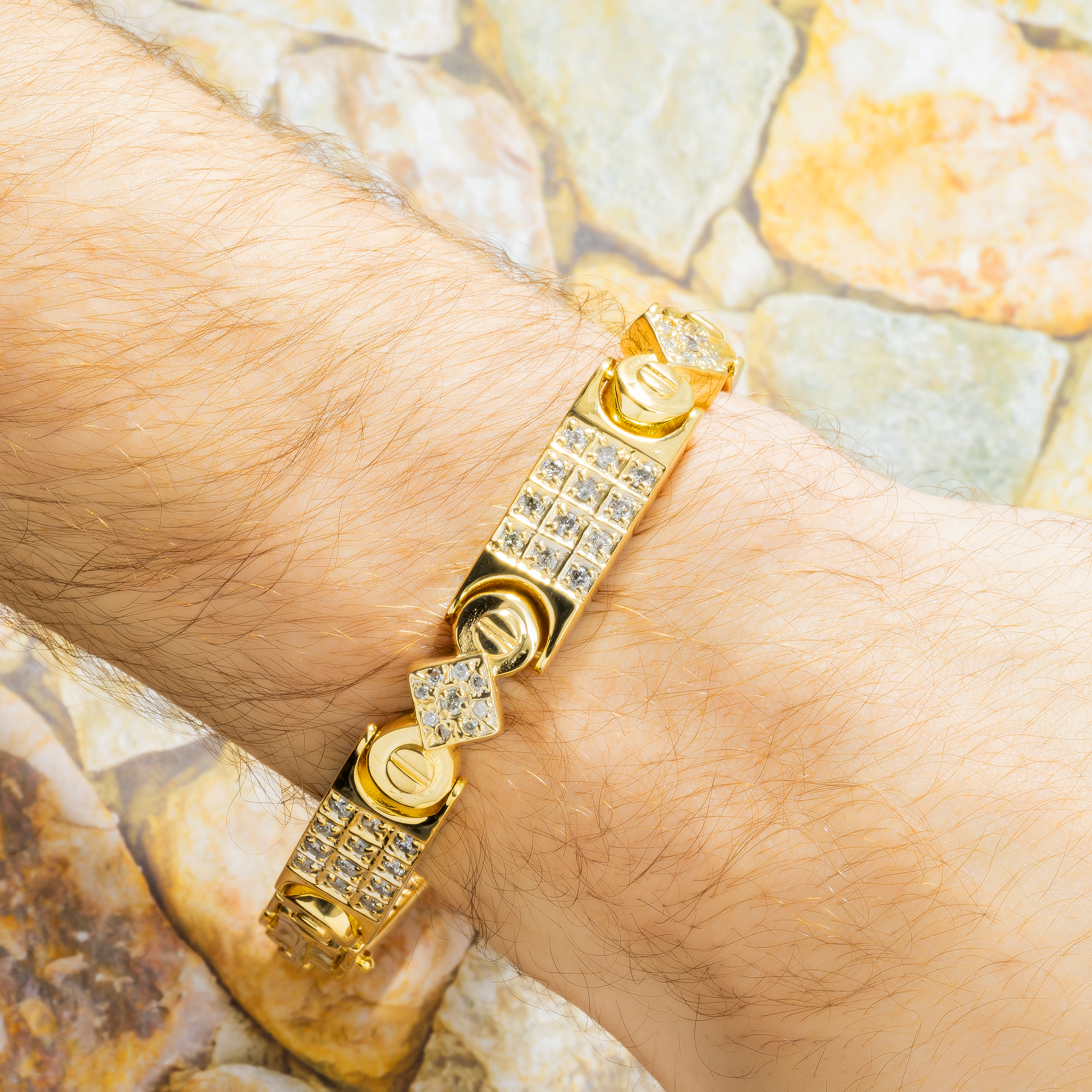 10K GOLD ROUND DIAMONDS 11.5MM FANCY LINK BRACELET 3.59 CT