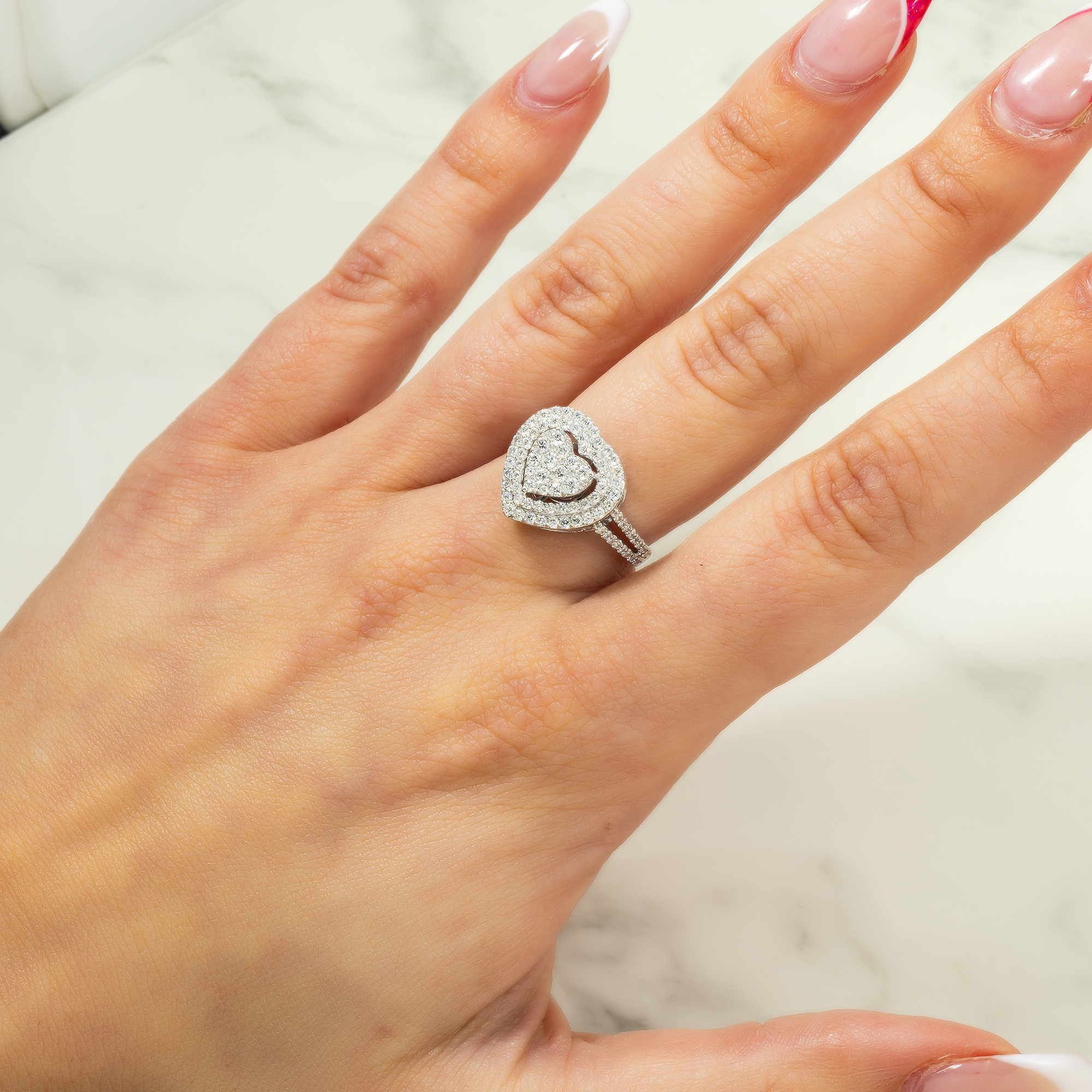 14K GOLD DIAMOND HEART RING 0.97 CT