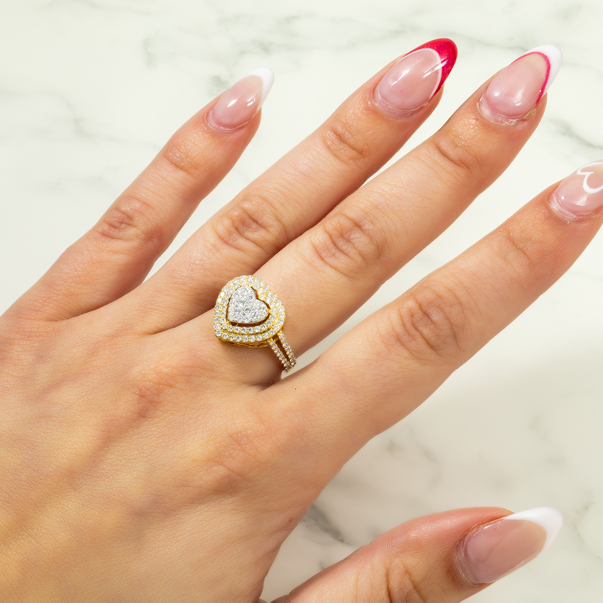 14K GOLD DIAMOND HEART RING 0.97 CT