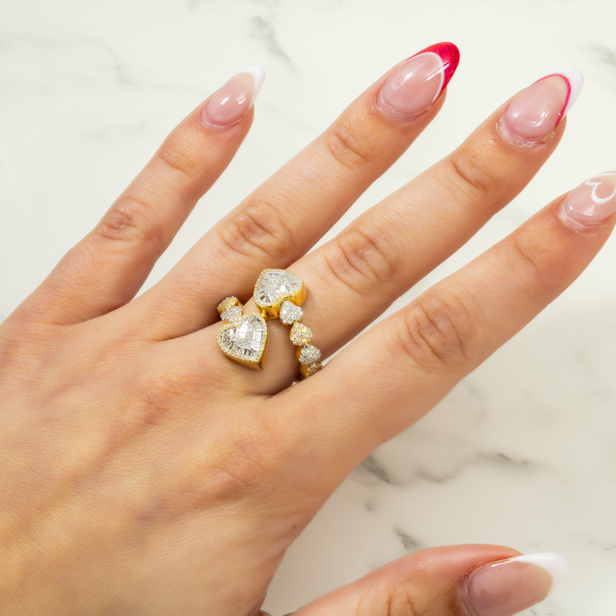 14K GOLD DIAMOND DOUBLE HEARTS RING 1.10 CT