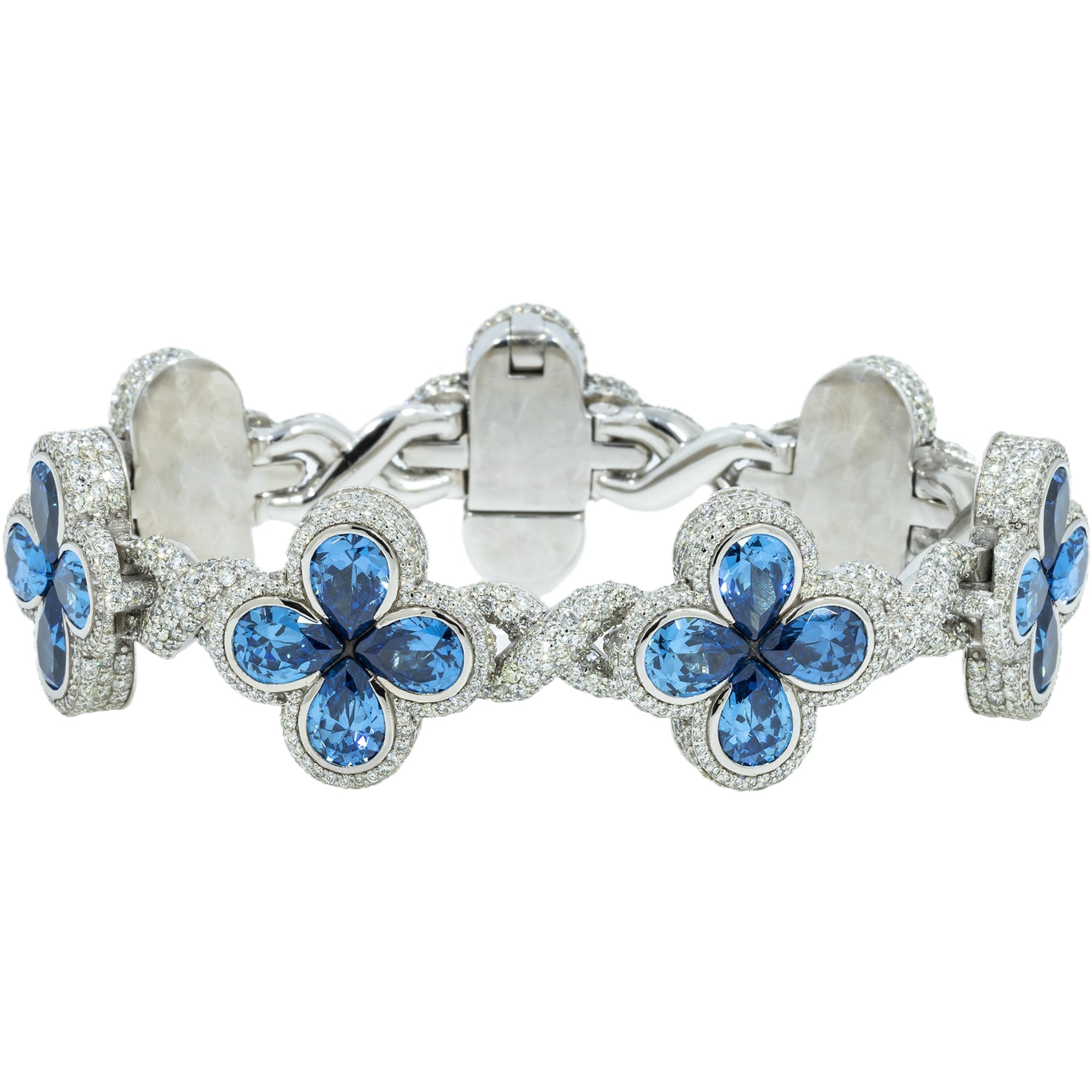 10K GOLD PEAR DIAMONDS & GEMSTONE CLOVER INFINITY CHAIN BRACELET 14.23 CT