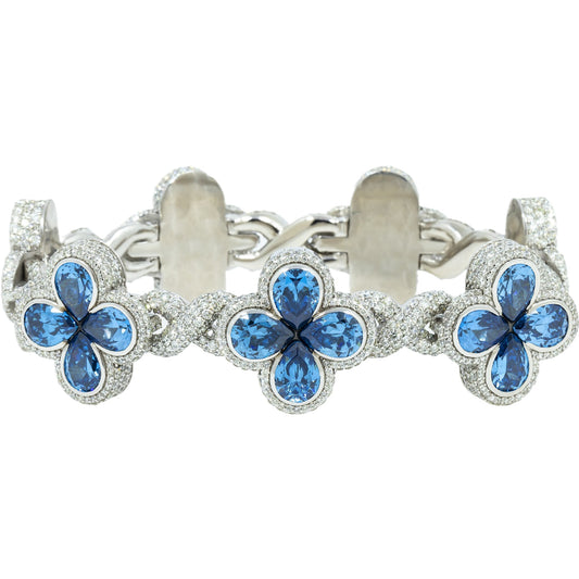 10K GOLD PEAR DIAMONDS & GEMSTONE CLOVER INFINITY CHAIN BRACELET 14.23 CT