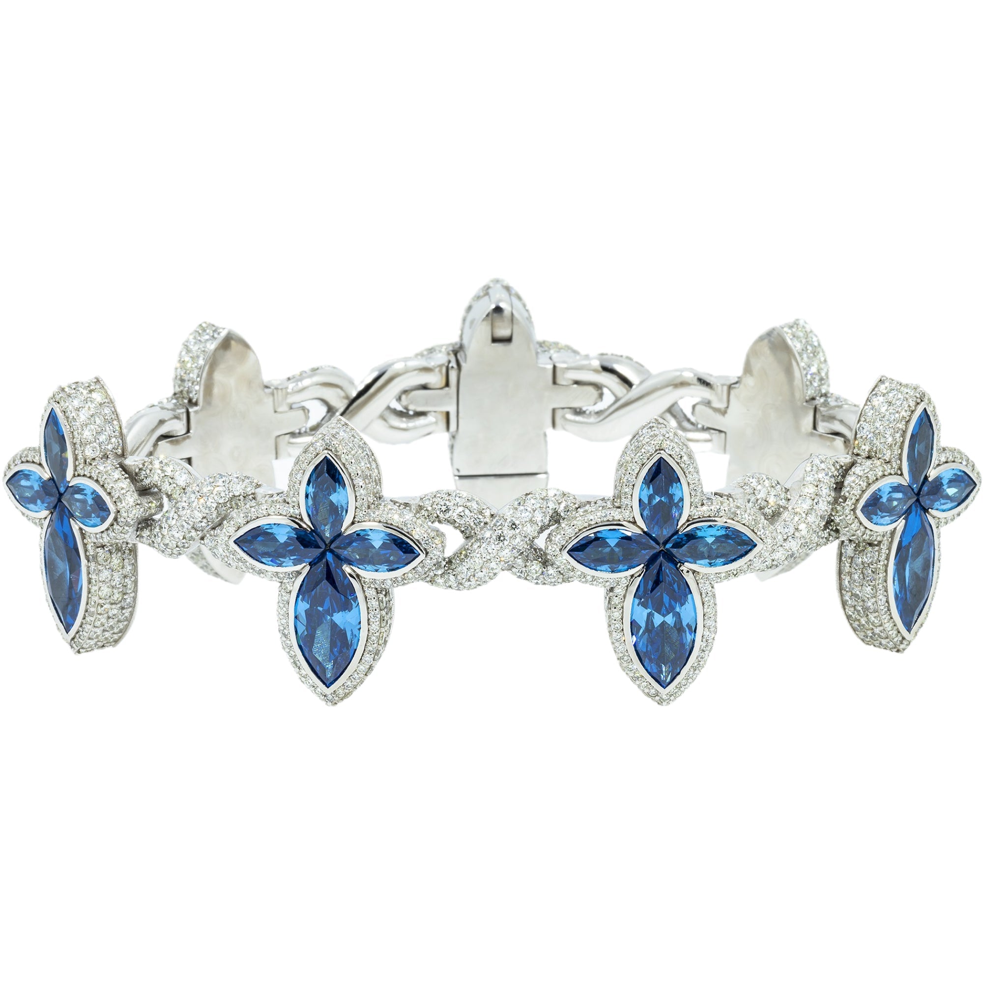 10K GOLD MARQUISE DIAMONDS & GEMSTONE CROSS INFINITY CHAIN BRACELET 15.79 CT