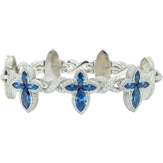 10K GOLD MARQUISE DIAMONDS & GEMSTONE CROSS INFINITY CHAIN BRACELET 15.79 CT