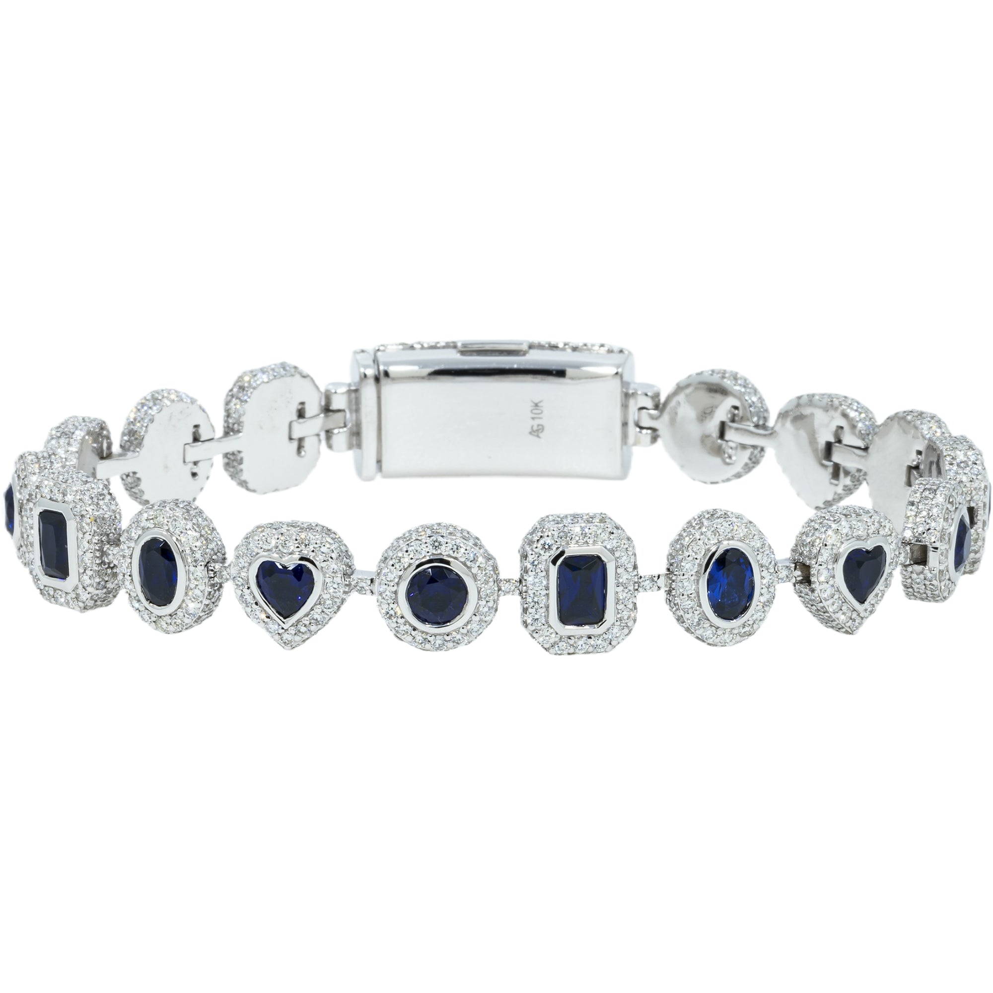 10K GOLD MULTI-SHAPE DIAMOND AND SAPPHIRE GEMSTONE BRACELET 11.04 CTW
