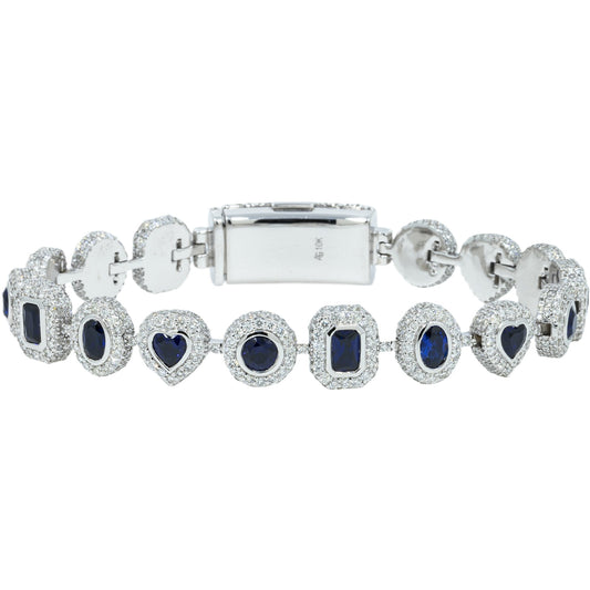 10K GOLD MULTI-SHAPE DIAMOND AND SAPPHIRE GEMSTONE BRACELET 11.04 CTW
