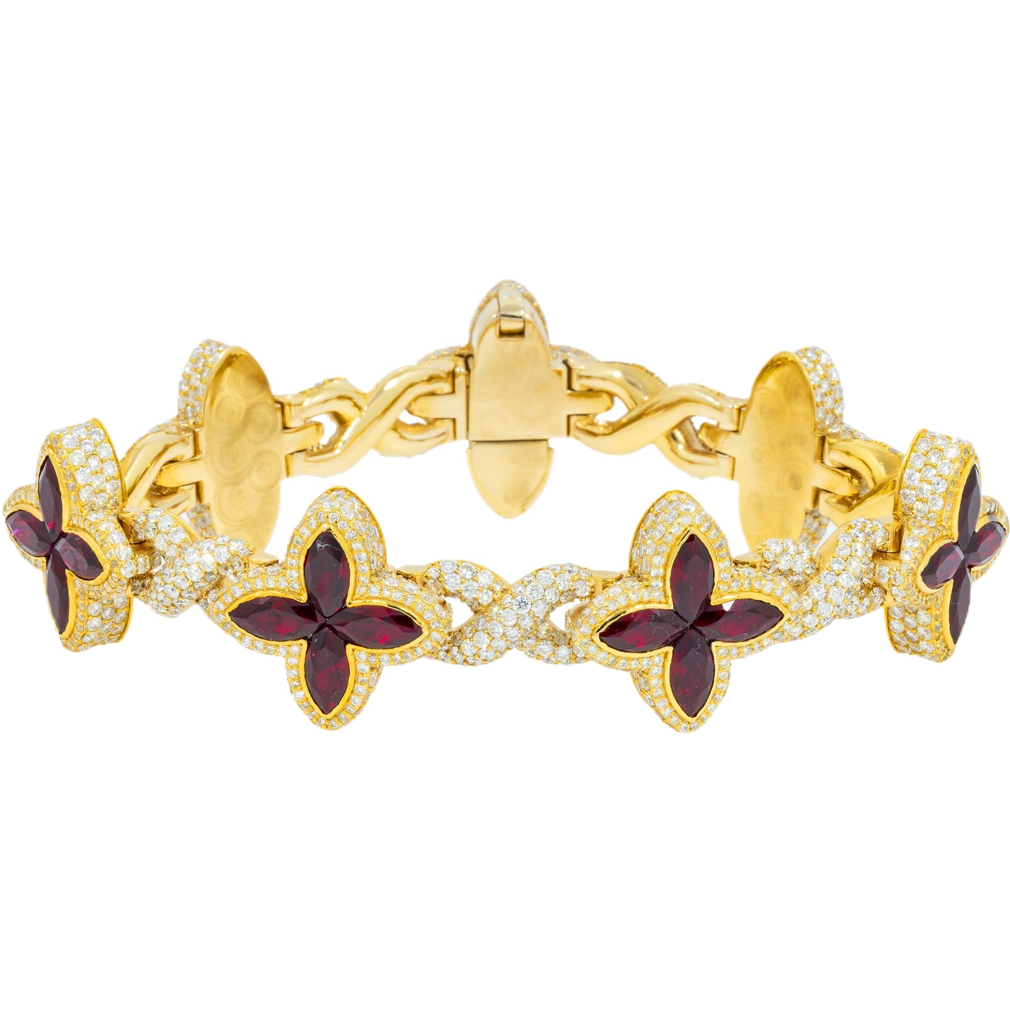 10K GOLD DIAMONDS & GEMSTONE FLOWER INFINITY CHAIN BRACELET 14.99 CT