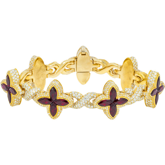 10K GOLD DIAMONDS & GEMSTONE FLOWER INFINITY CHAIN BRACELET 14.99 CT