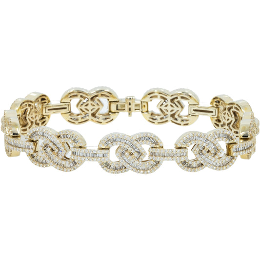 10K GOLD BAGUETTE AND ROUND DIAMONDS DESIGNER INFINITY CHAIN BRACELET 9.00 CT