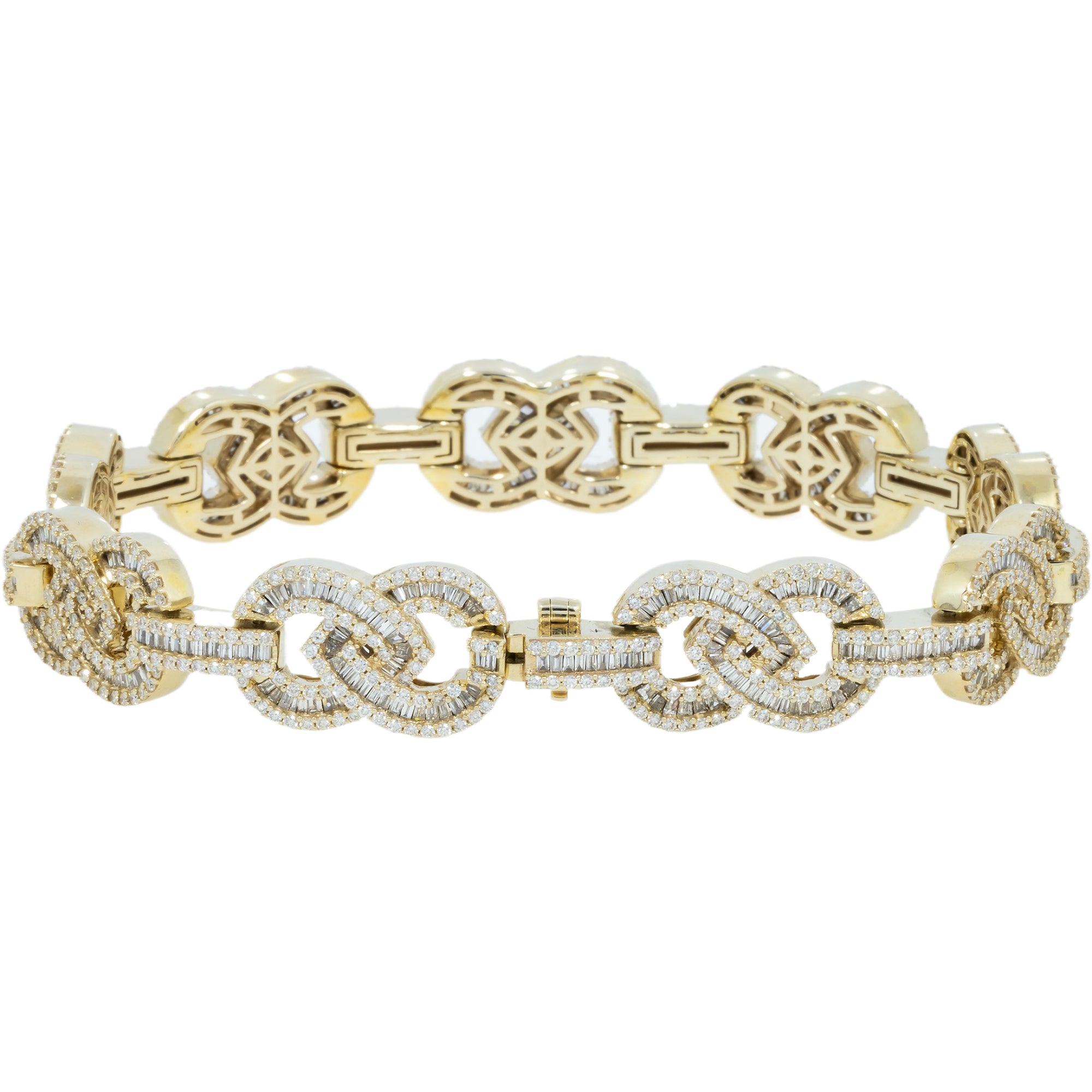 10K GOLD BAGUETTE AND ROUND DIAMONDS DESIGNER INFINITY CHAIN BRACELET 9.00 CT