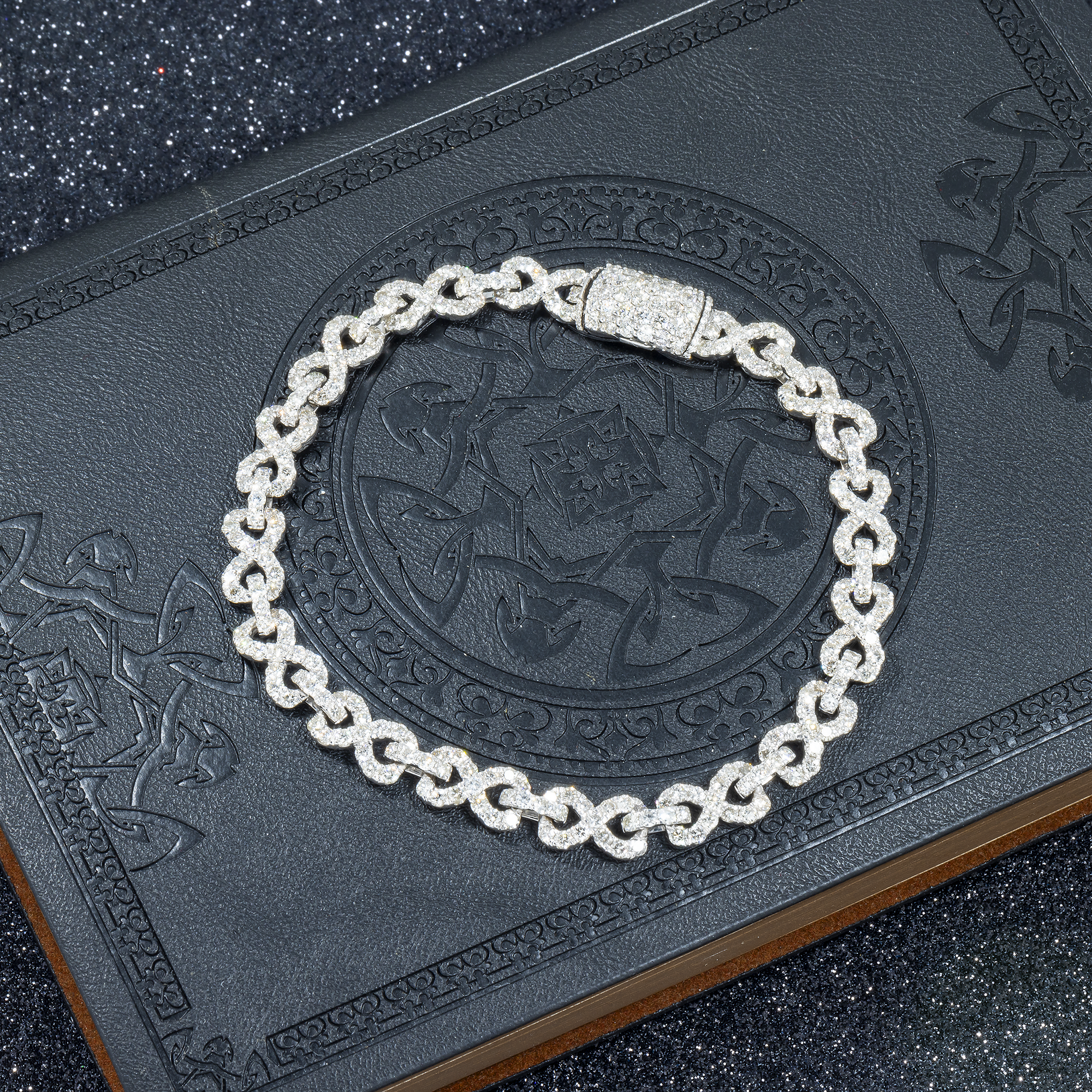 14K GOLD DIAMOND 7MM ROLO LINK INFINITY BRACELET 7.85 CT