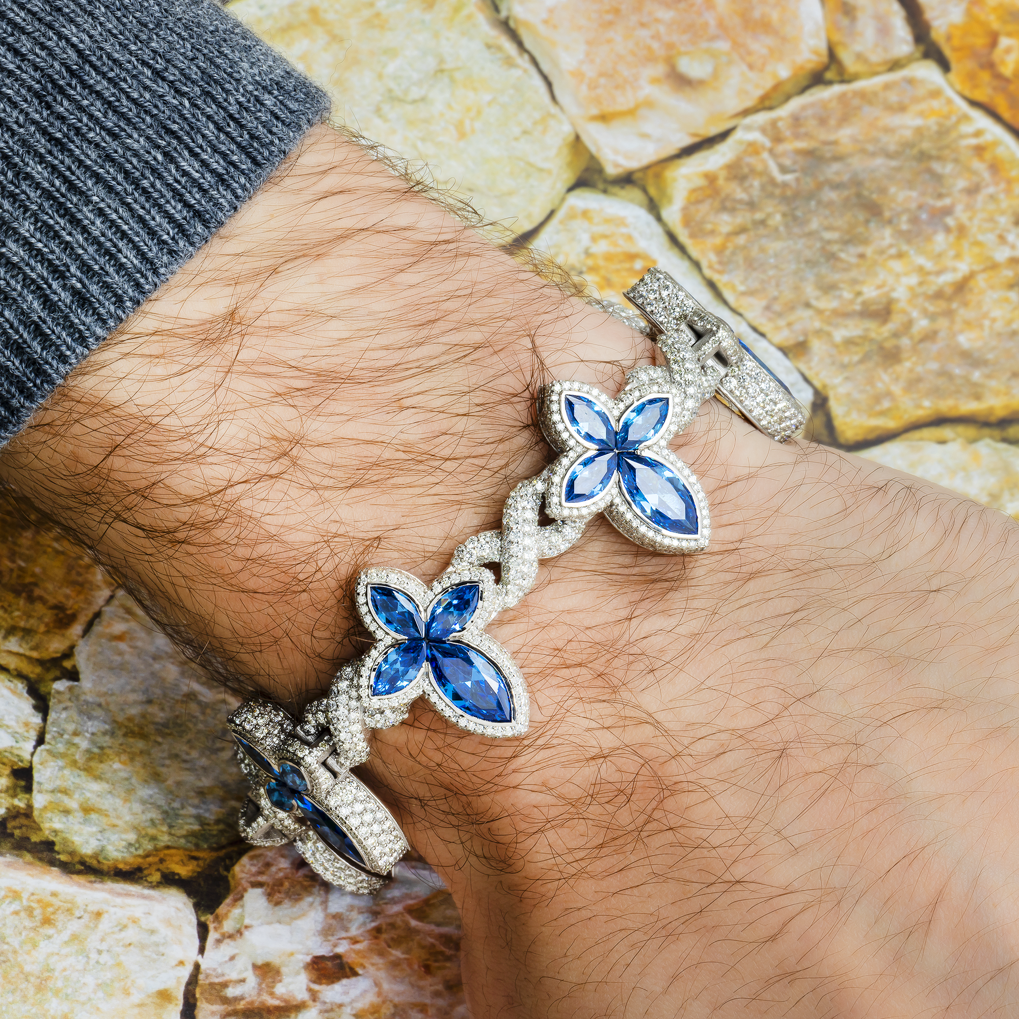 10K GOLD MARQUISE DIAMONDS & GEMSTONE CROSS INFINITY CHAIN BRACELET 15.79 CT